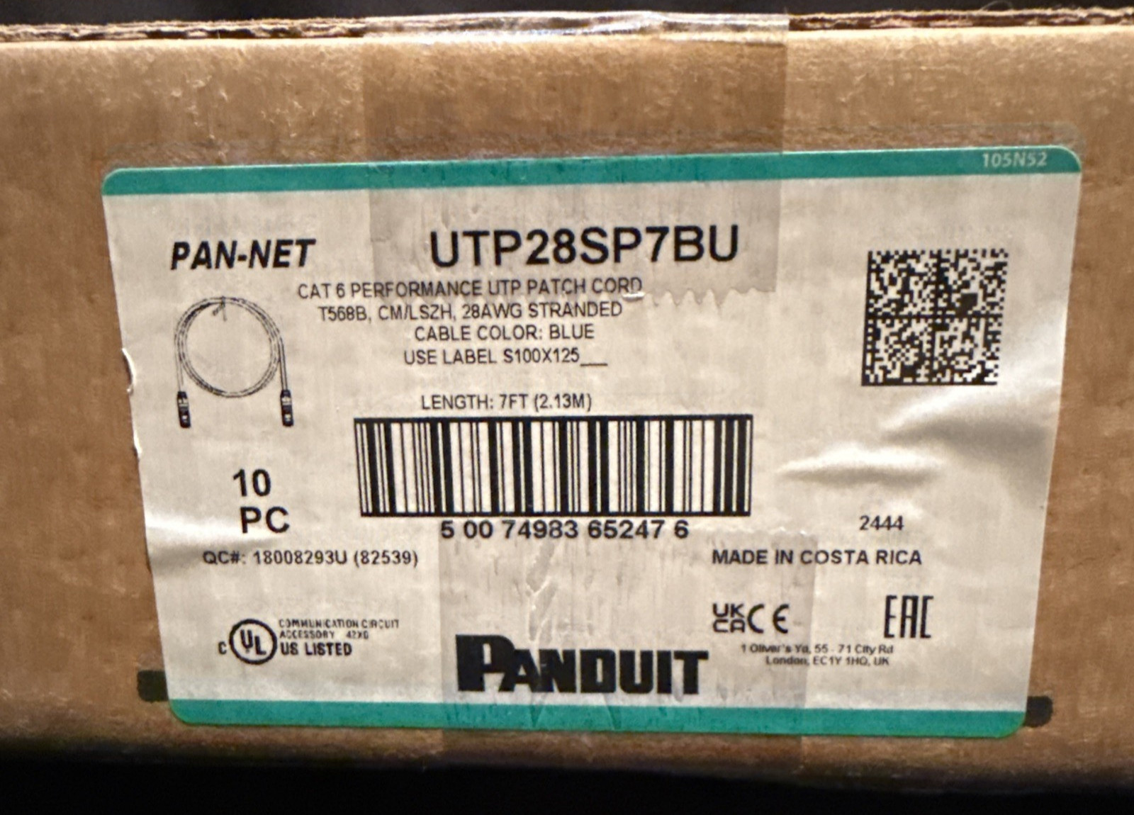 Panduit UTP28SP7BU TX6-28 Cat6 7ft Blue RJ45 Network Patch Cables 10 Pack Sealed