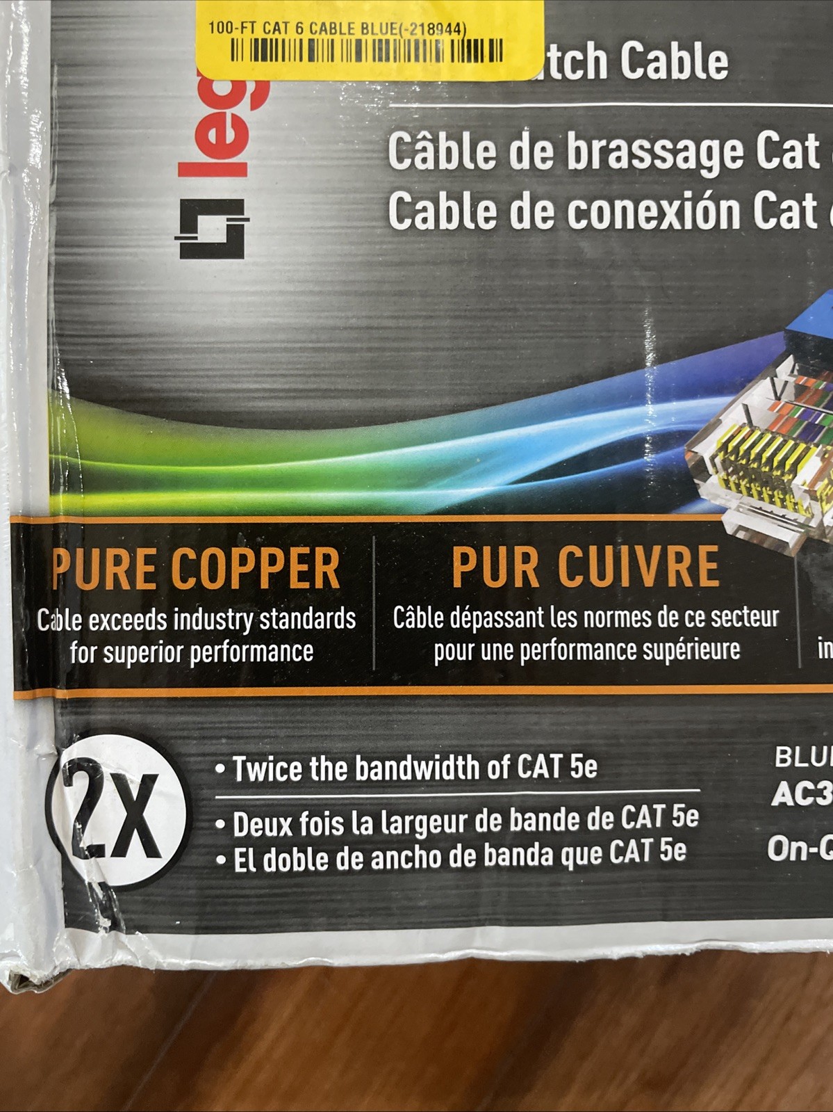 Cat 6 Patch Cable 100ft. Legrand AC3610BEV1 Ethernet Speed Cable