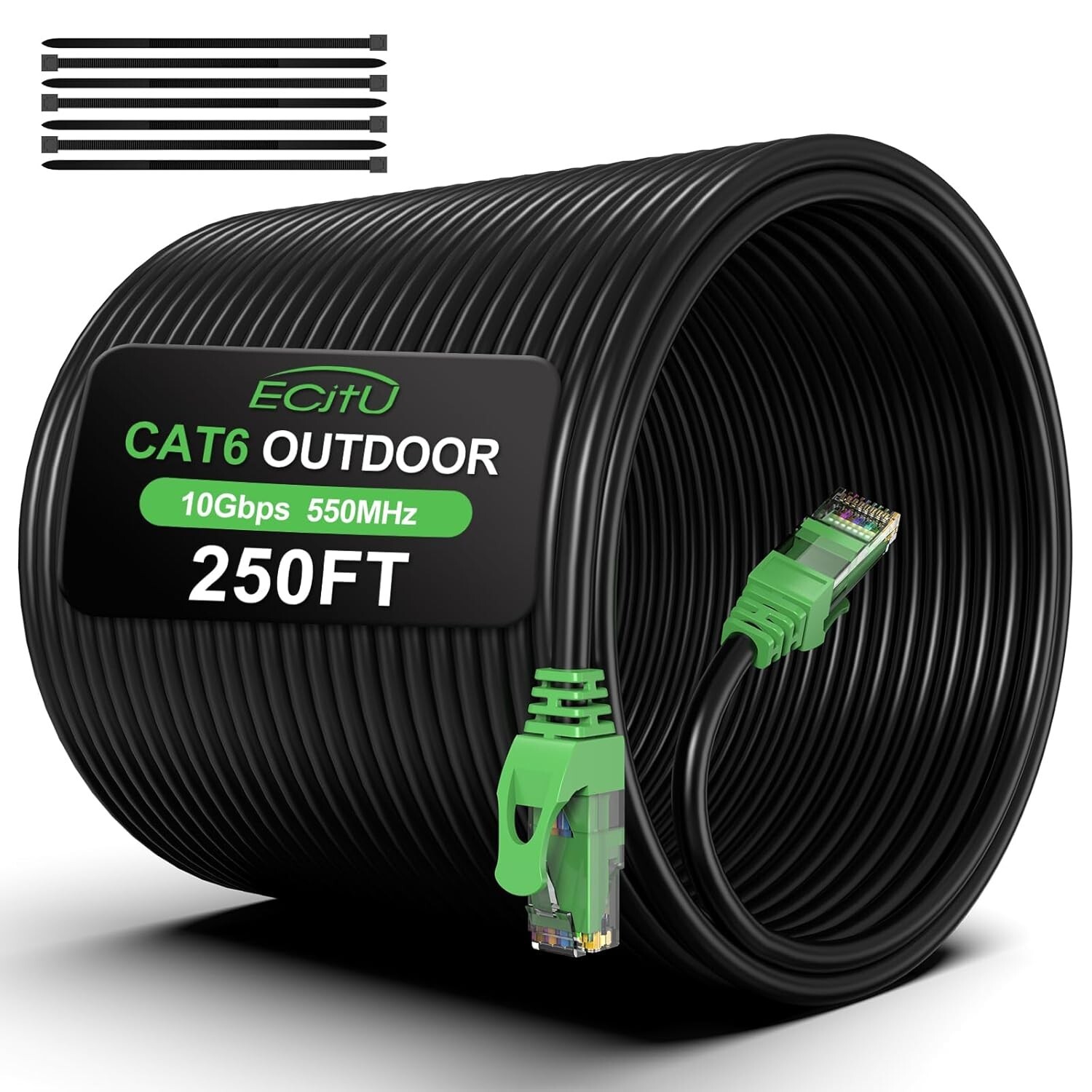 250FT Cat6 Outdoor Ethernet Cable In-Ground Heavy Duty Direct Burial 24AWG CCA