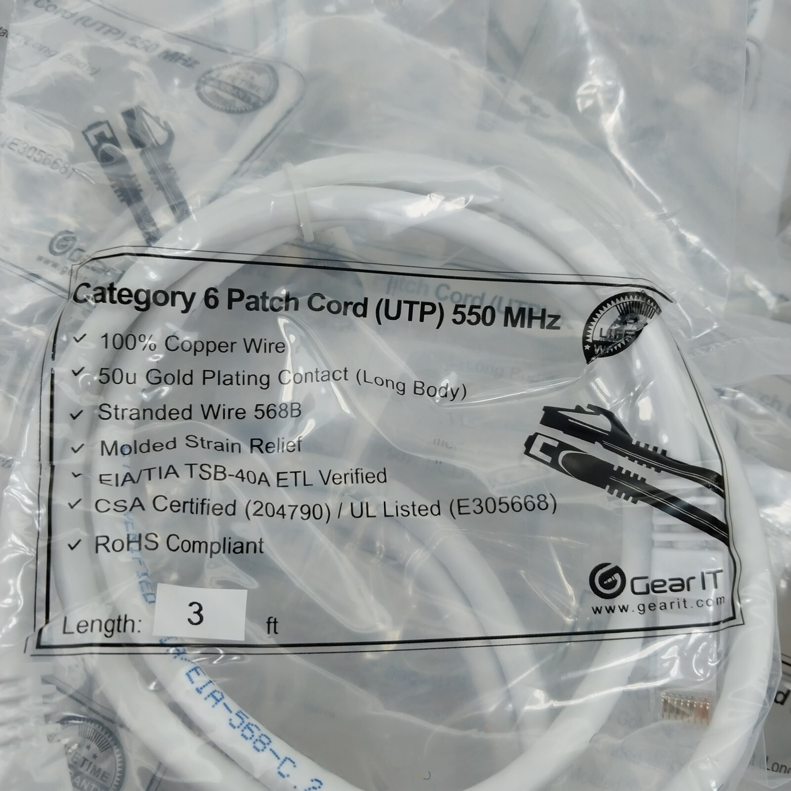 GearIT 20 Pack Cat 6 Ethernet Cable Cat6 Patch Cables 3 Feet 550 MHz Copper Wire