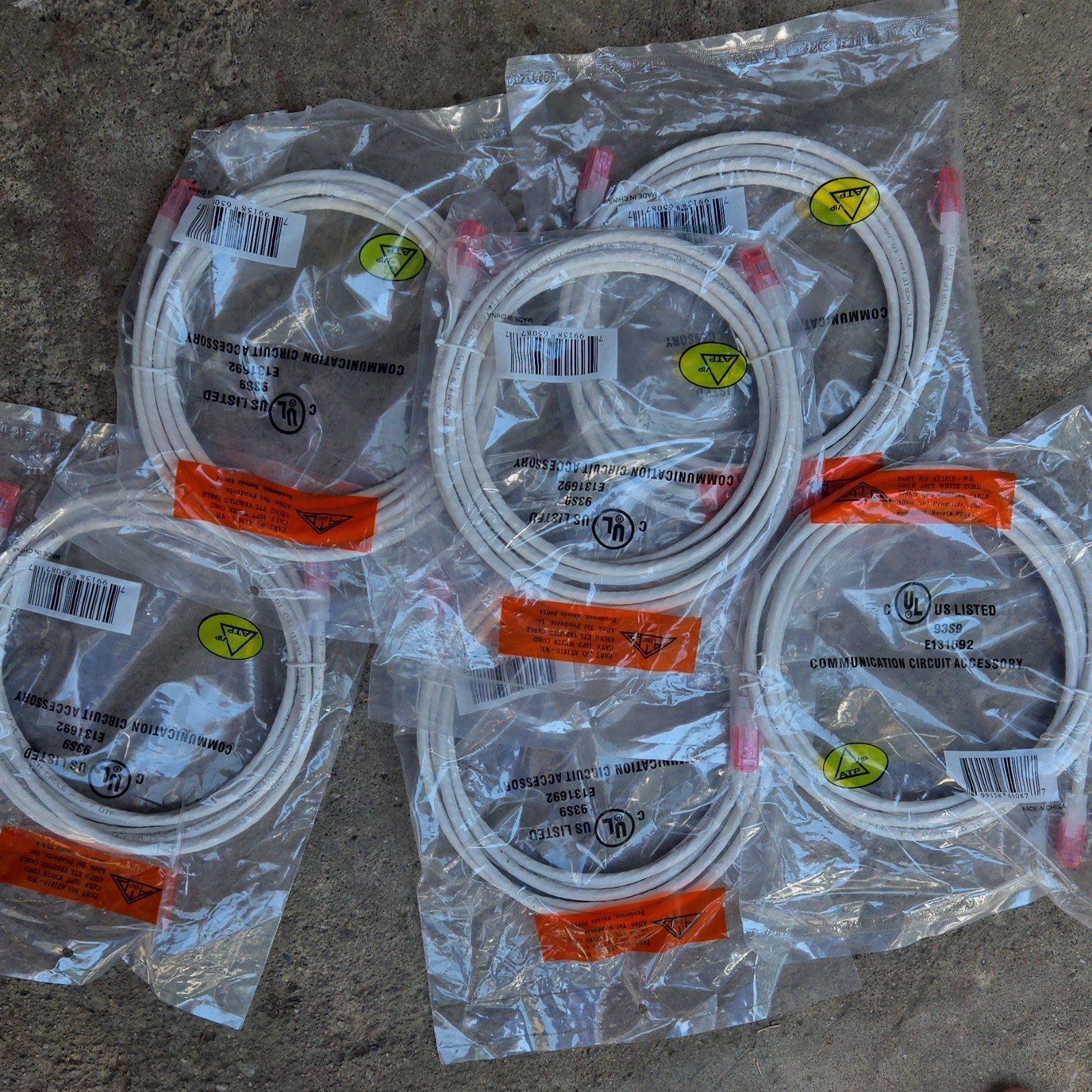 6pk 7 ft White Round RJ-45 to RJ-45 Ethernet Patch Cable AT3859
