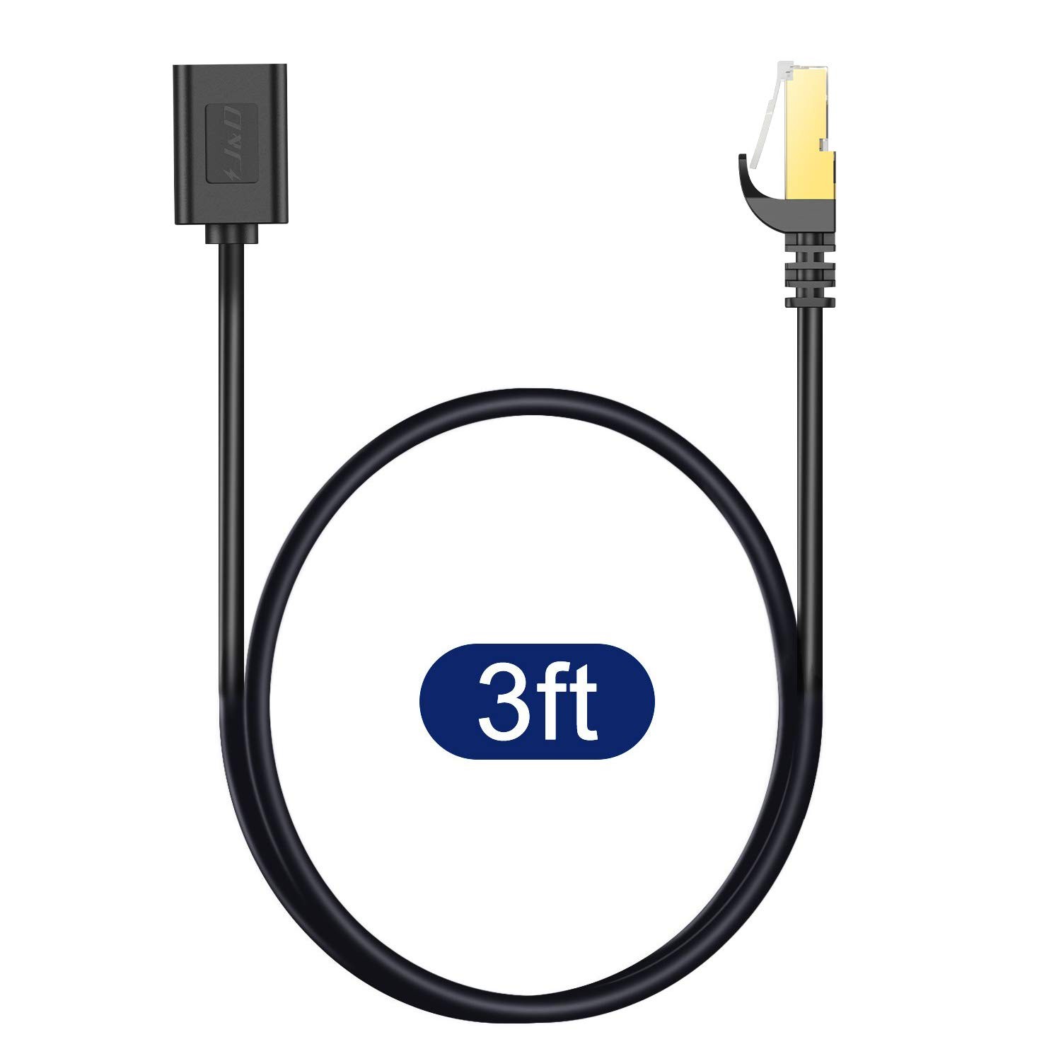 J&D Ethernet Extension Cable, Cat 6 Extender Cable 3 feet, Black