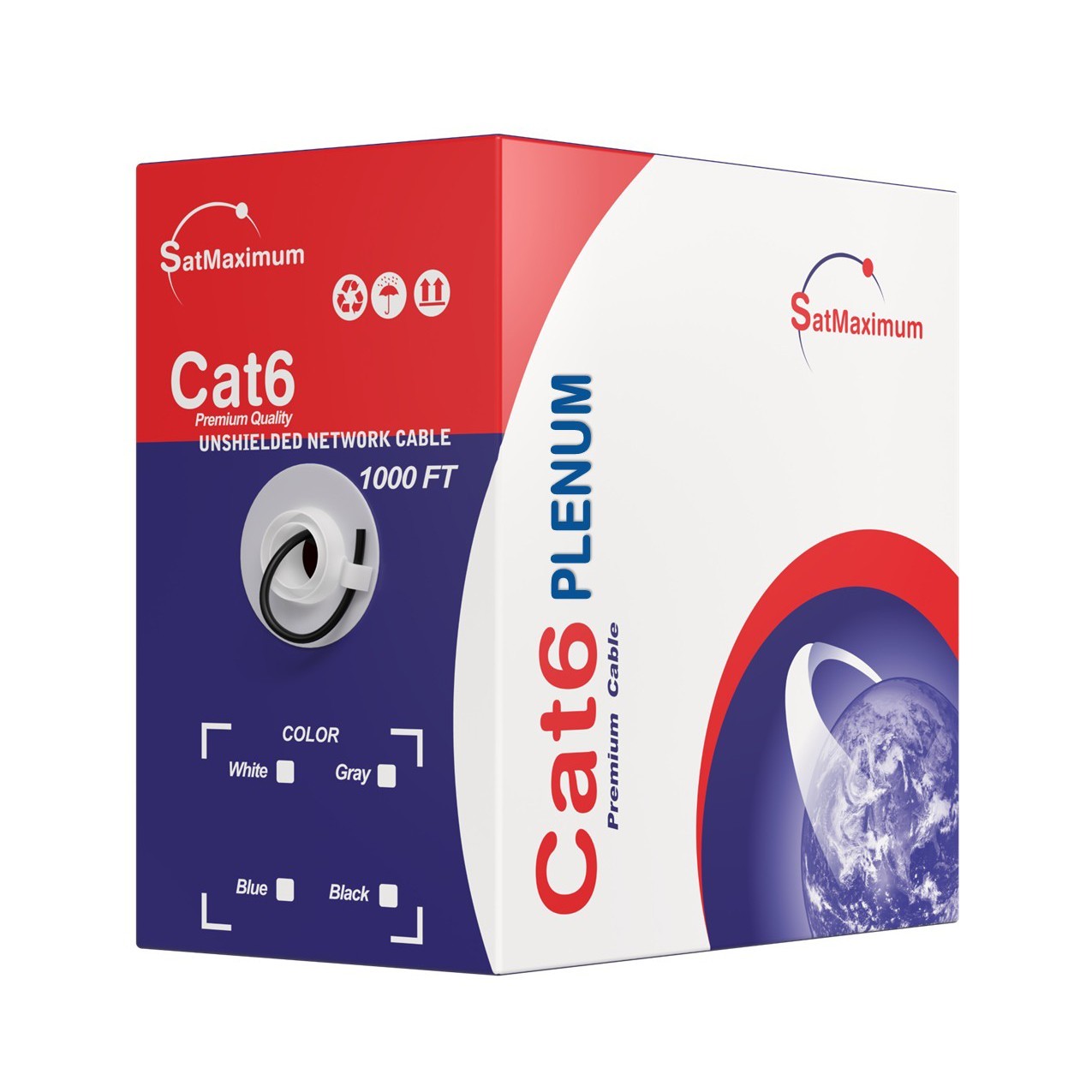 1000ft CAT6 Plenum Rated Ethernet Cable CMP 23AWG 550Mhz UTP LAN Bulk Wire Black
