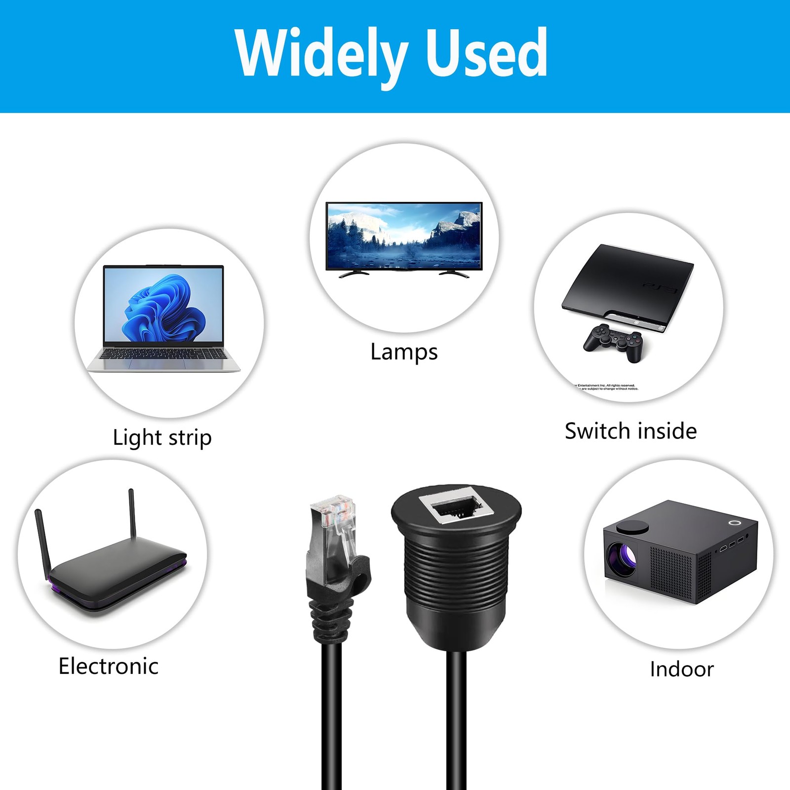 Cat6 RJ45 Panel Mount Extender Cable Male Female Ethernet LAN 0.5M/1.6FT