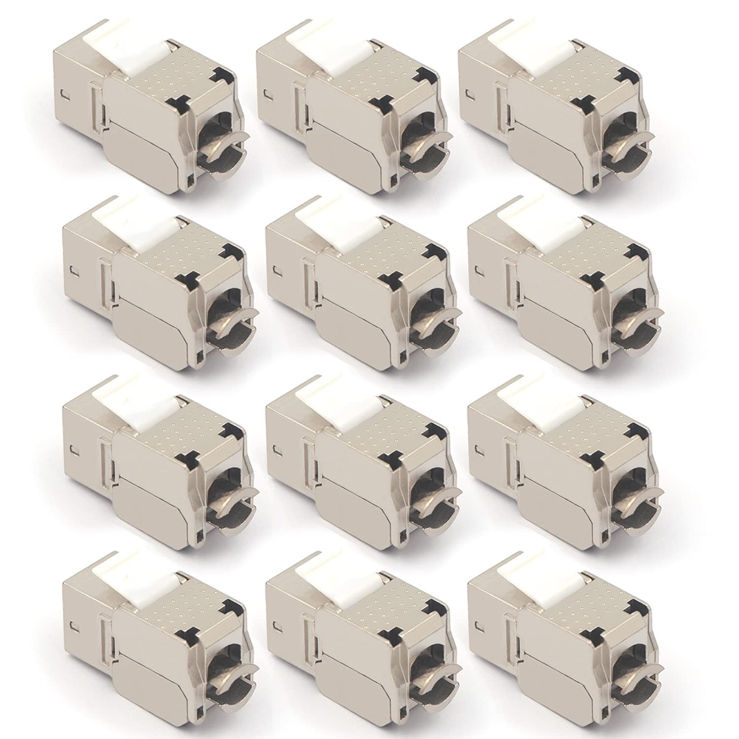 RJ45 Cat6A Shielded Keystone Jacks 12-Pack, 10Gbps Easy Toolless Modular Jack…