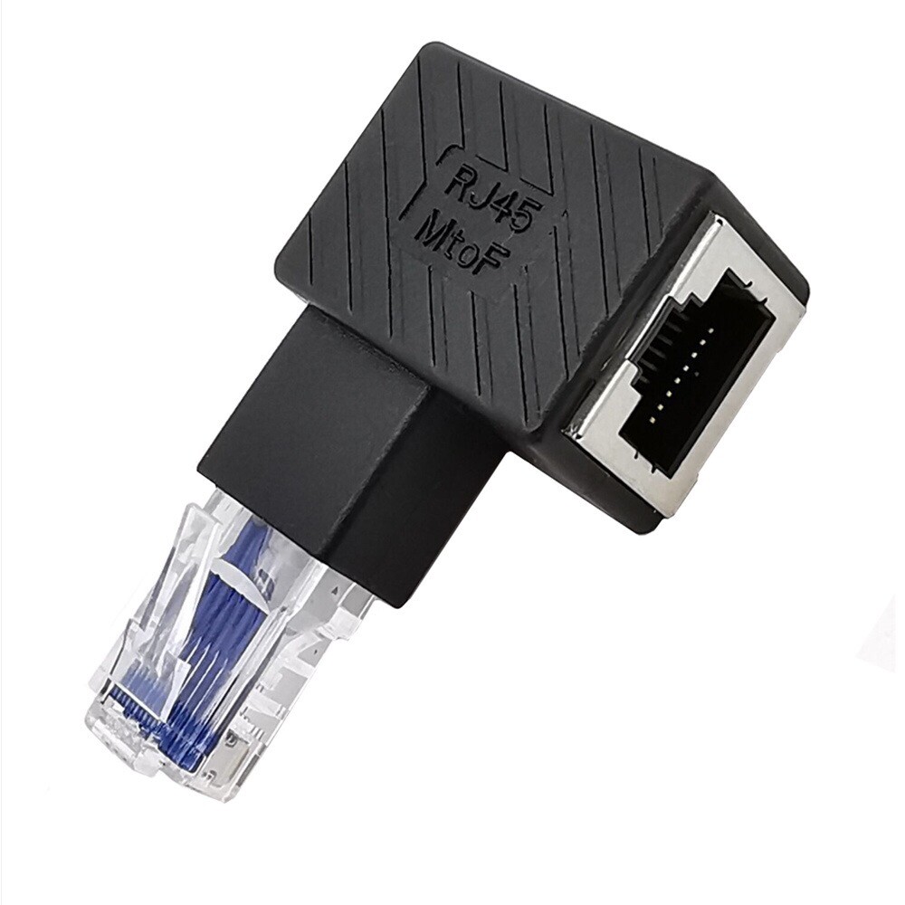 1x 90 Degree Angled RJ45 Ethernet LAN Male to Female Cat5 Cat5e Extender Adapter