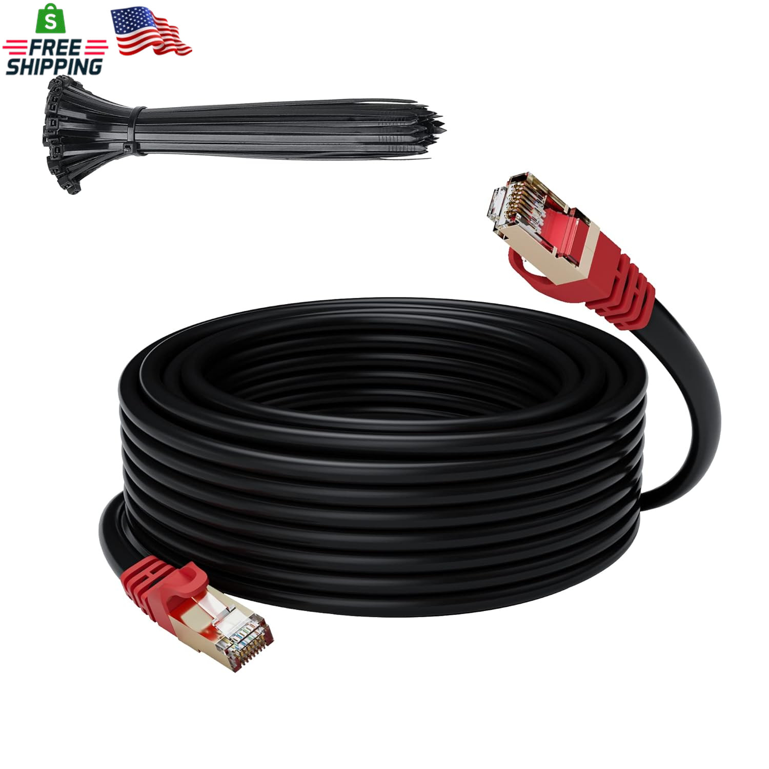 Cat 6E Cat 7 Outdoor Ethernet Cable 30 Ft,Adoreen 10Gbps Heavy-Duty Shielded Int