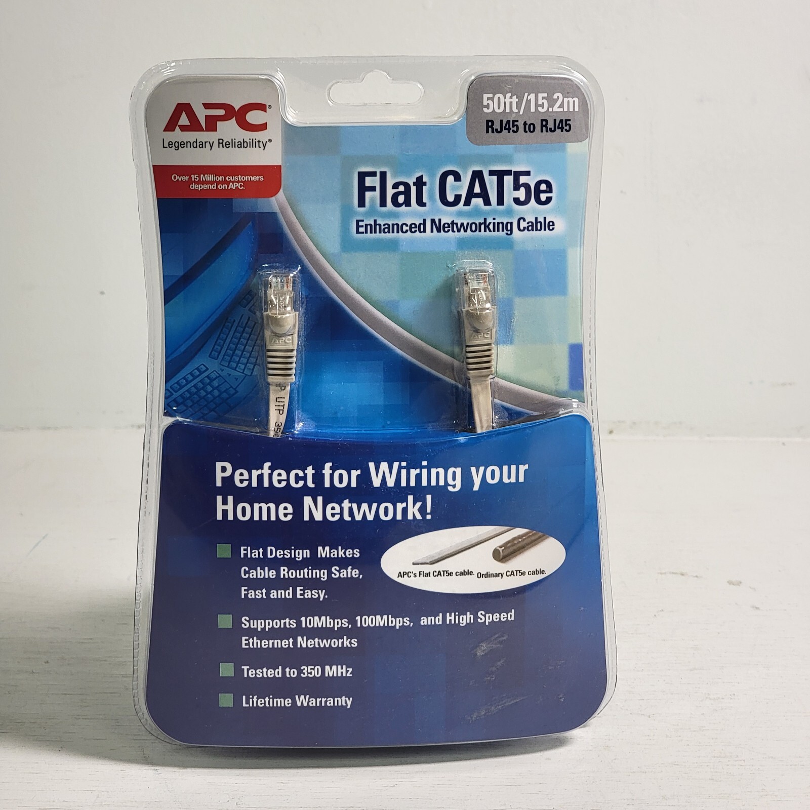 APC 50ft Flat Cat5e RJ45 Enhanced Networking 350MHz Booted Ethernet Patch Cable