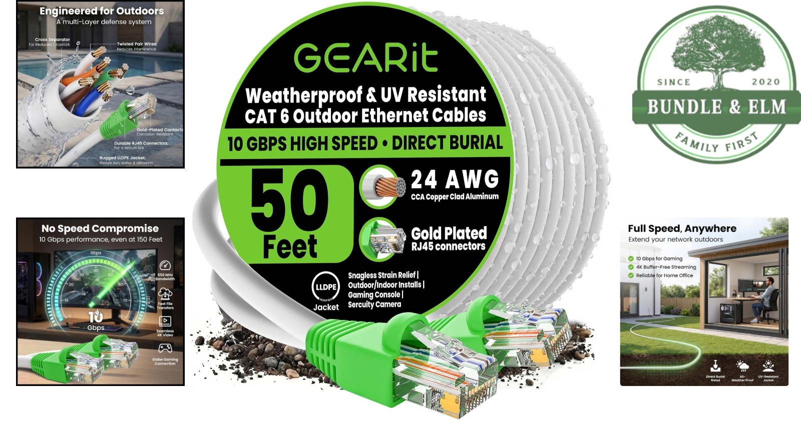 Durable Cat6 Ethernet Cable 50ft for Direct Burial and Network Communication