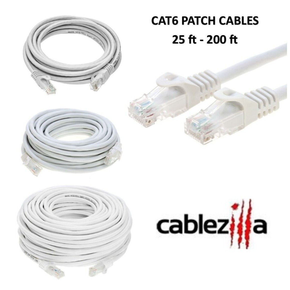 Cat6 White Patch Cord Network Cable Ethernet LAN RJ45 UTP 25FT- 200FT Multi LOT