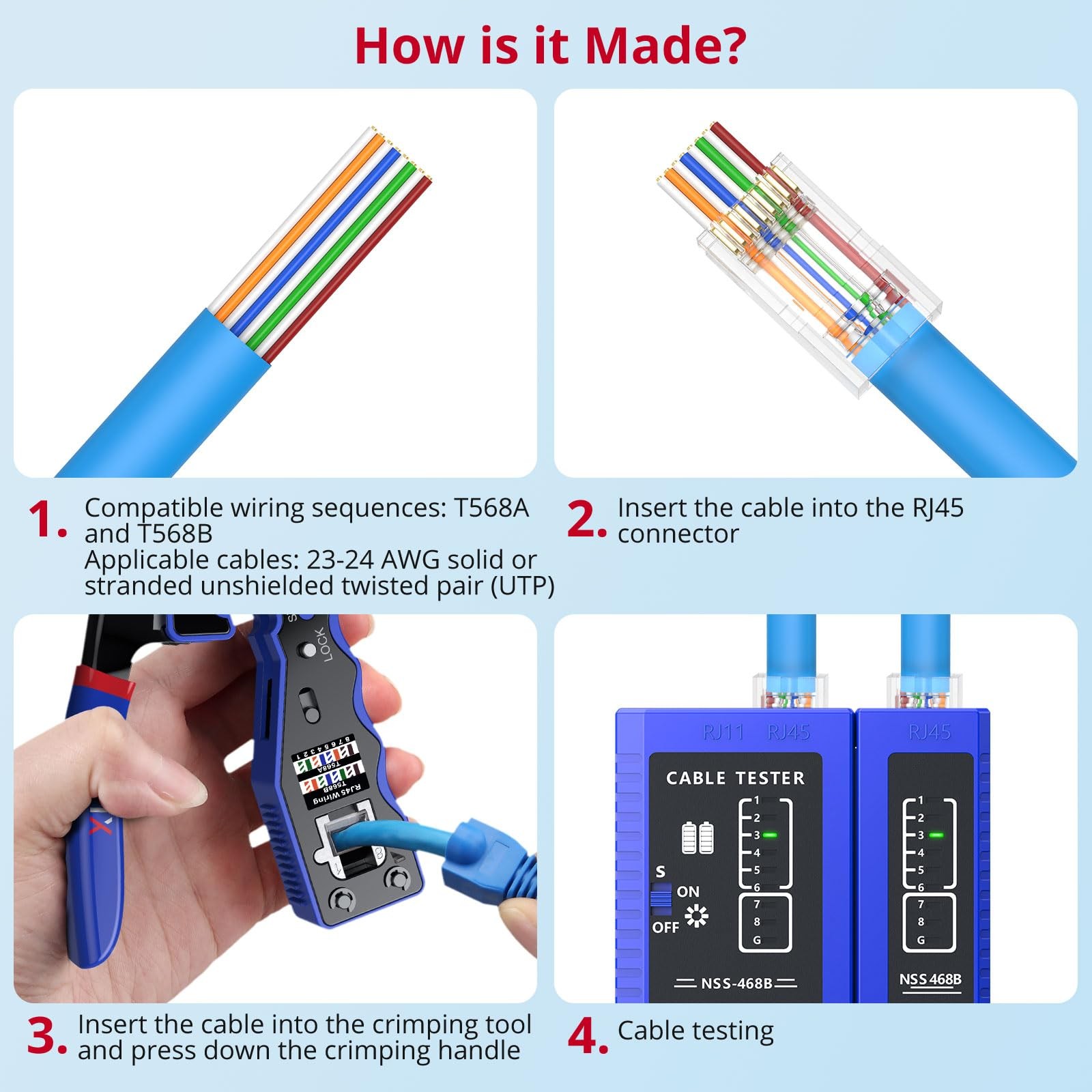 100-Pack RJ45 Connectors for Cat6 Cat5 Cat5e Gold-Plated RJ45 Pass Through