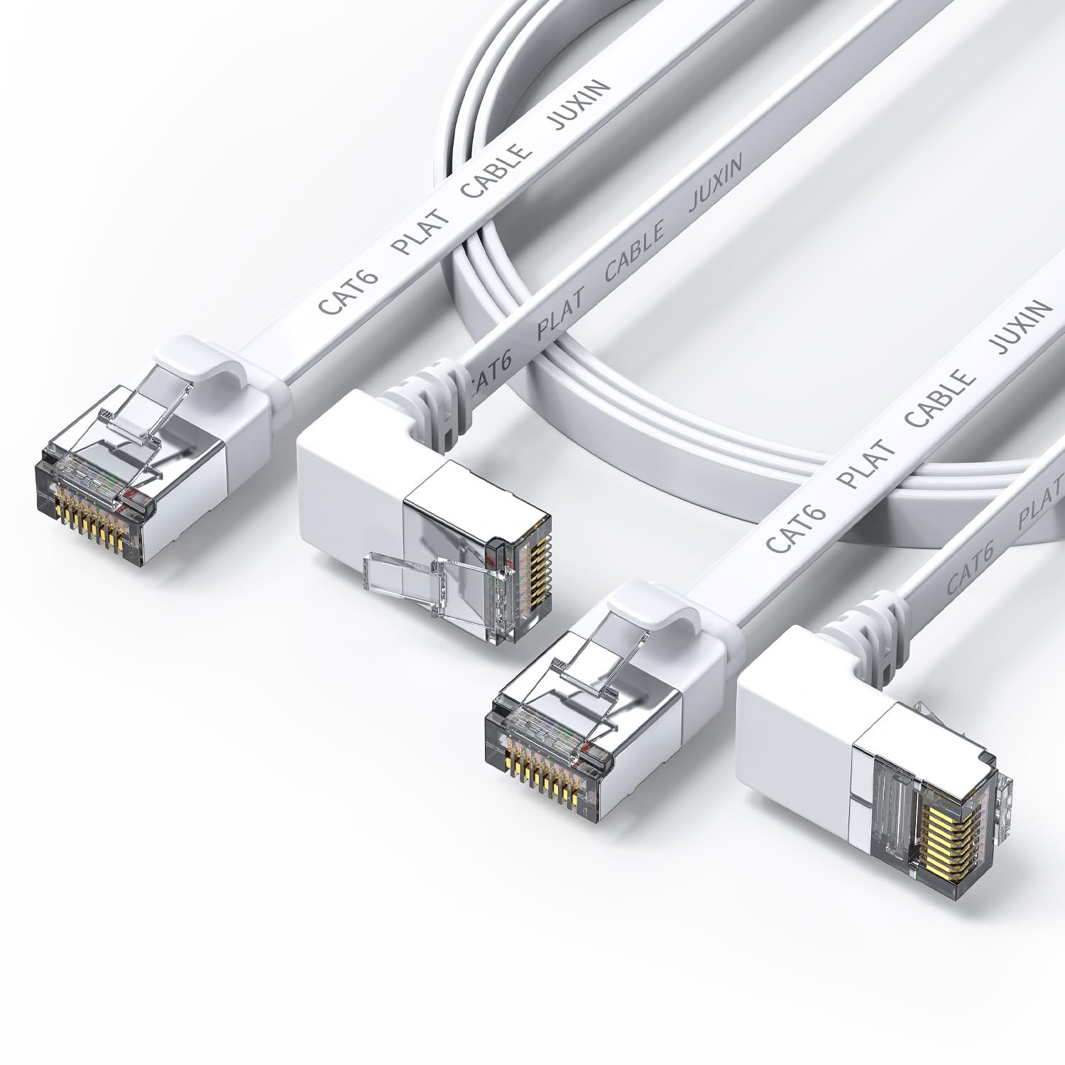 2Pack 3ft 90 Degree Cat 6 Ethernet Cable Flat Right Angle CAT7 Network White