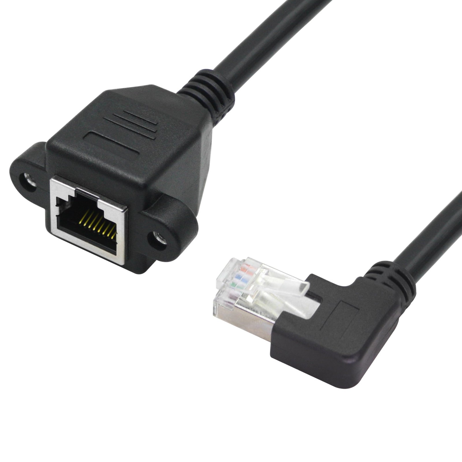 1FT 90 Degree Cat6 Ethernet Left Angle RJ45 Male To Female Extension Cable PC