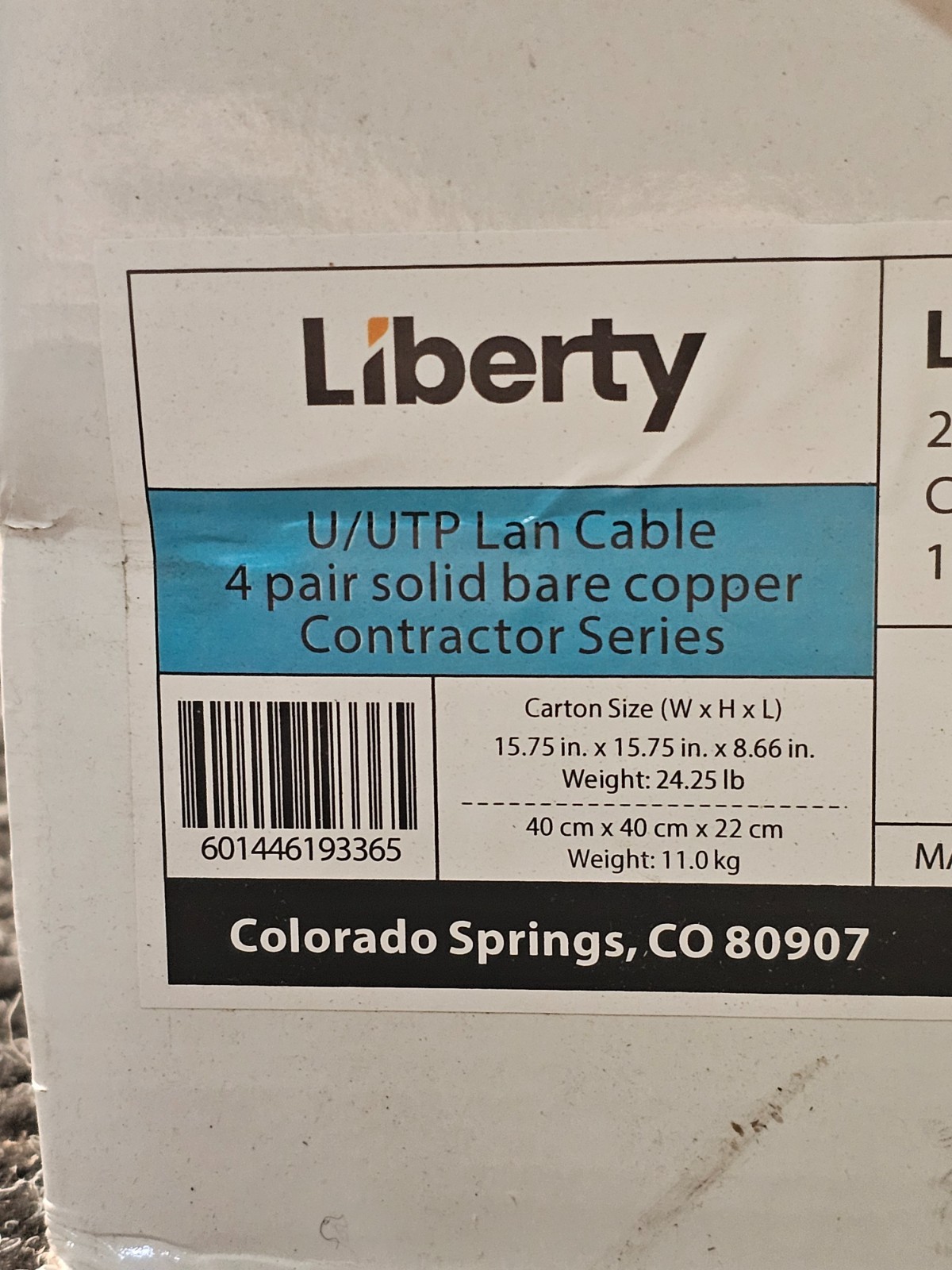Liberty L6ERWH1BX-CS2 CAT 6E 1000′ 23/4 Pr Solid Non-Shielded Bare Copper Riser