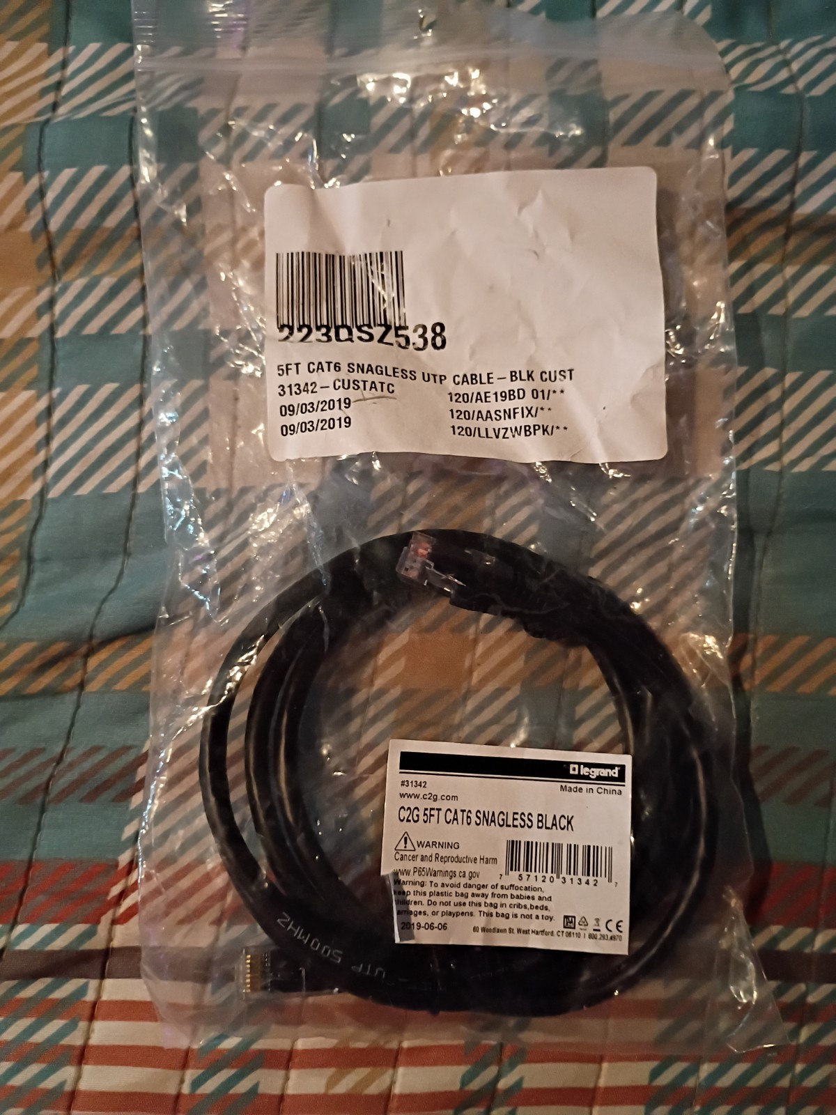 Lot of 3 C2C 5ft CAT6 Snagless UTP Cable Black ( See Description)