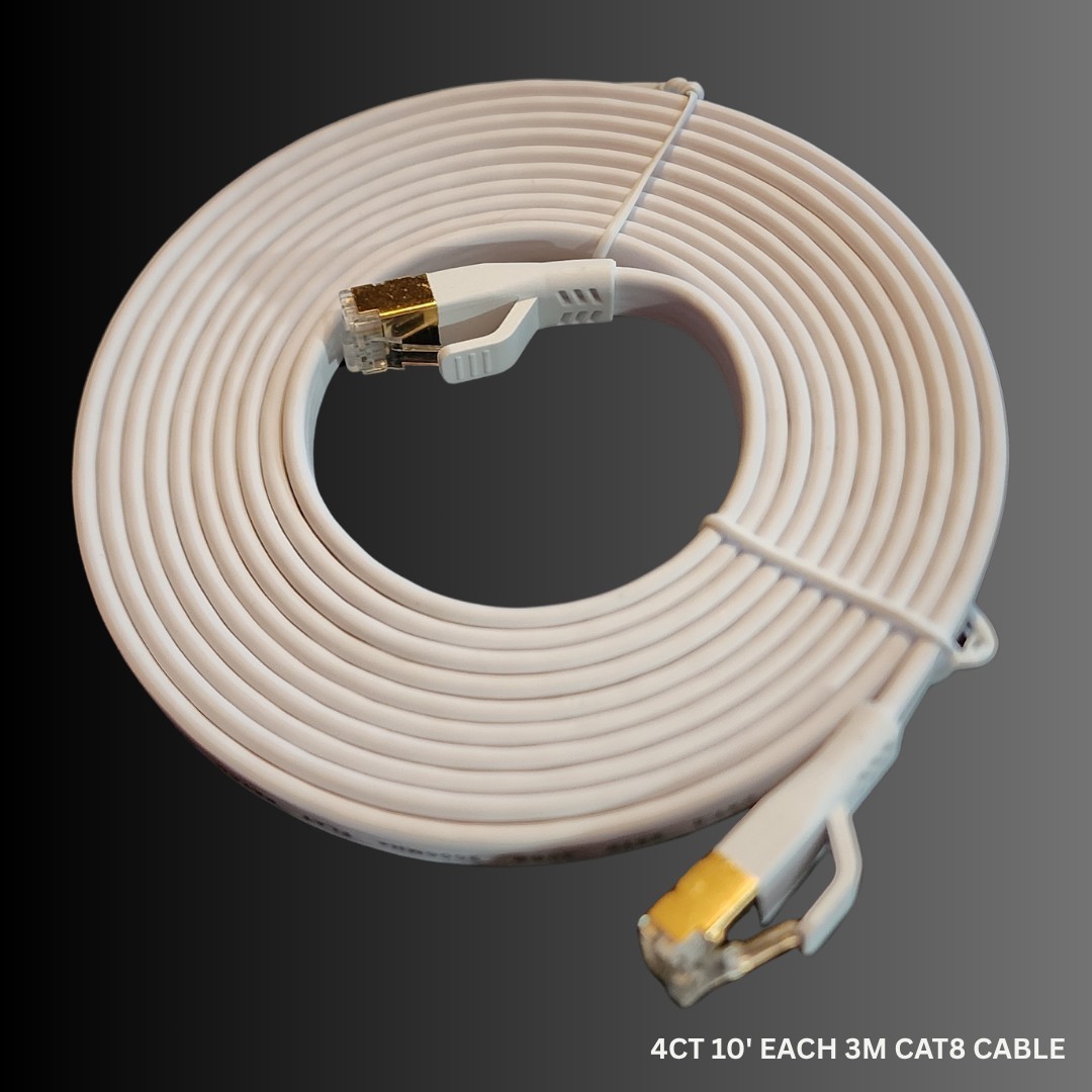 New 4pk Cat-8 Ethernet Cable 10′ Each High Speed Flat 40Gbps 2000Mhz LAN RJ45