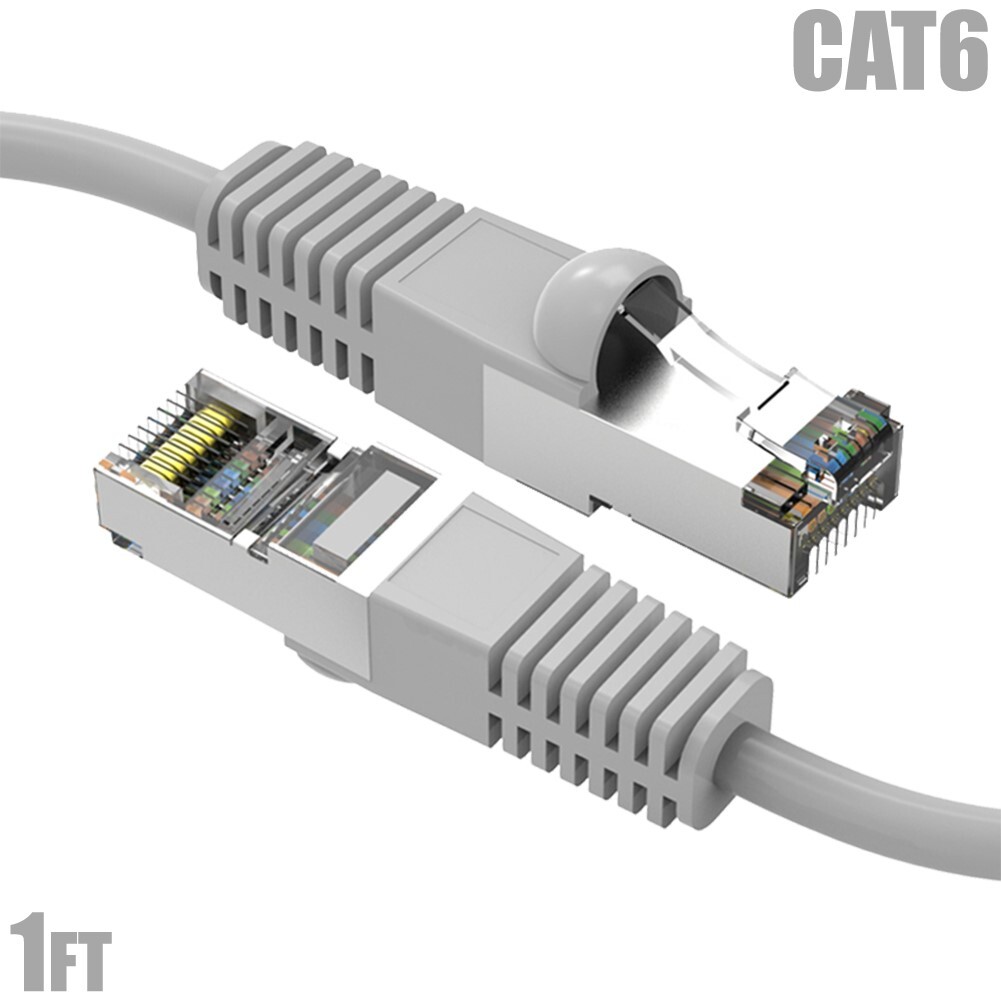 1FT Cat6 RJ45 Ethernet LAN Network SSTP Shielded Patch Cable Copper 26AWG Gray