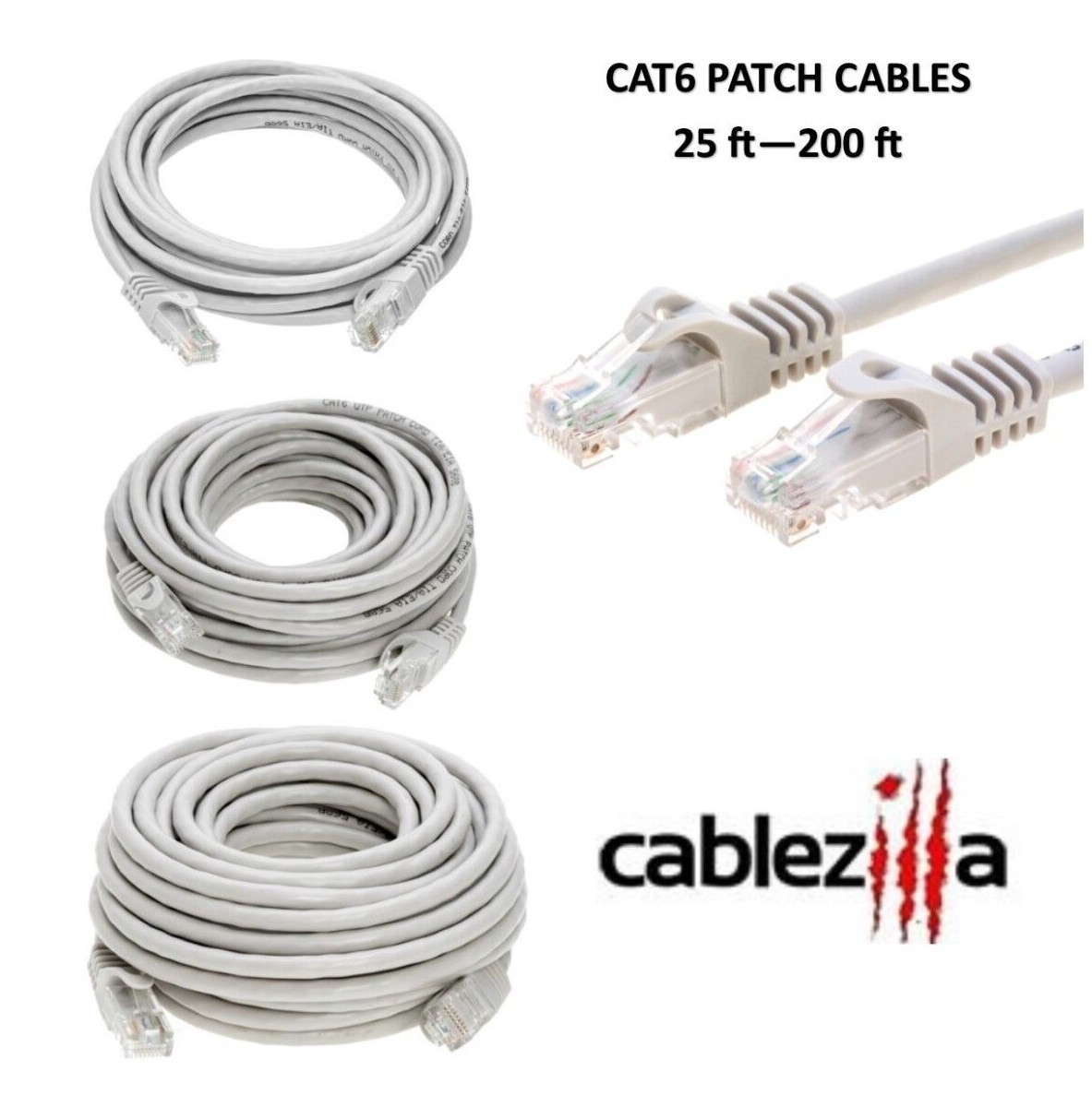 CAT6 Gray Ethernet Patch Cord LAN Network Cable RJ45 25FT- 200FT Multi-Pack LOT