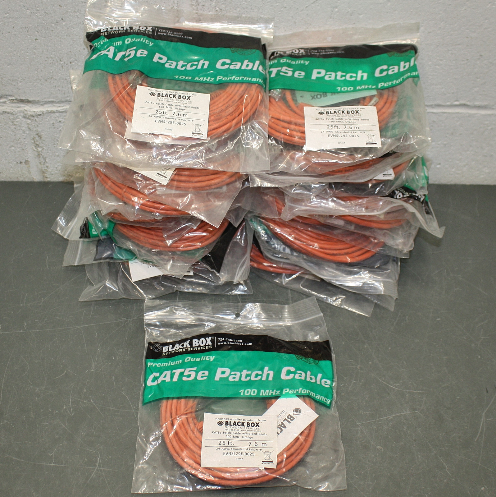 (25) Black Box CAT5e Premium Patch Cable, 25ft Ethernet Cord, Orange, 100 MHz