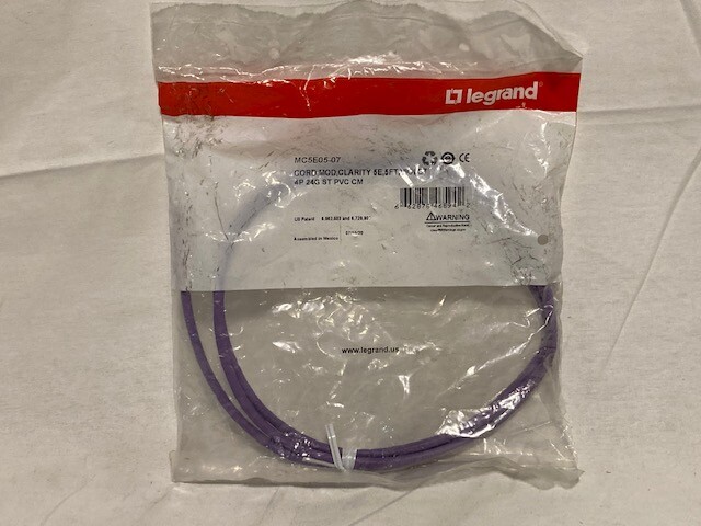 Legrand Clarity CAT5E Premium Category 5e Modular Patch Cable Cord, Purple, 5’