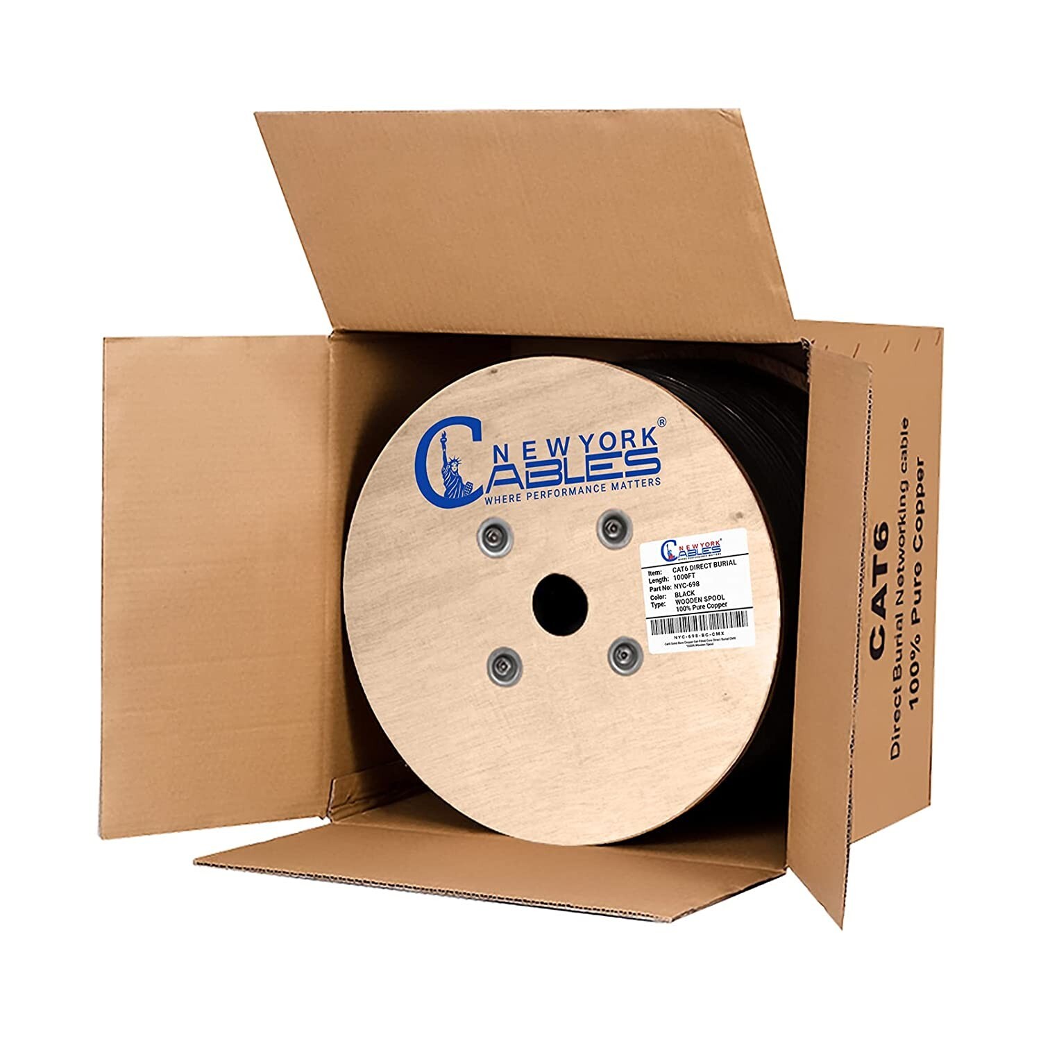 Cat6 Cable 1000ft Outdoor Waterproof Direct Burial Ethernet 23AWG Solid Copper