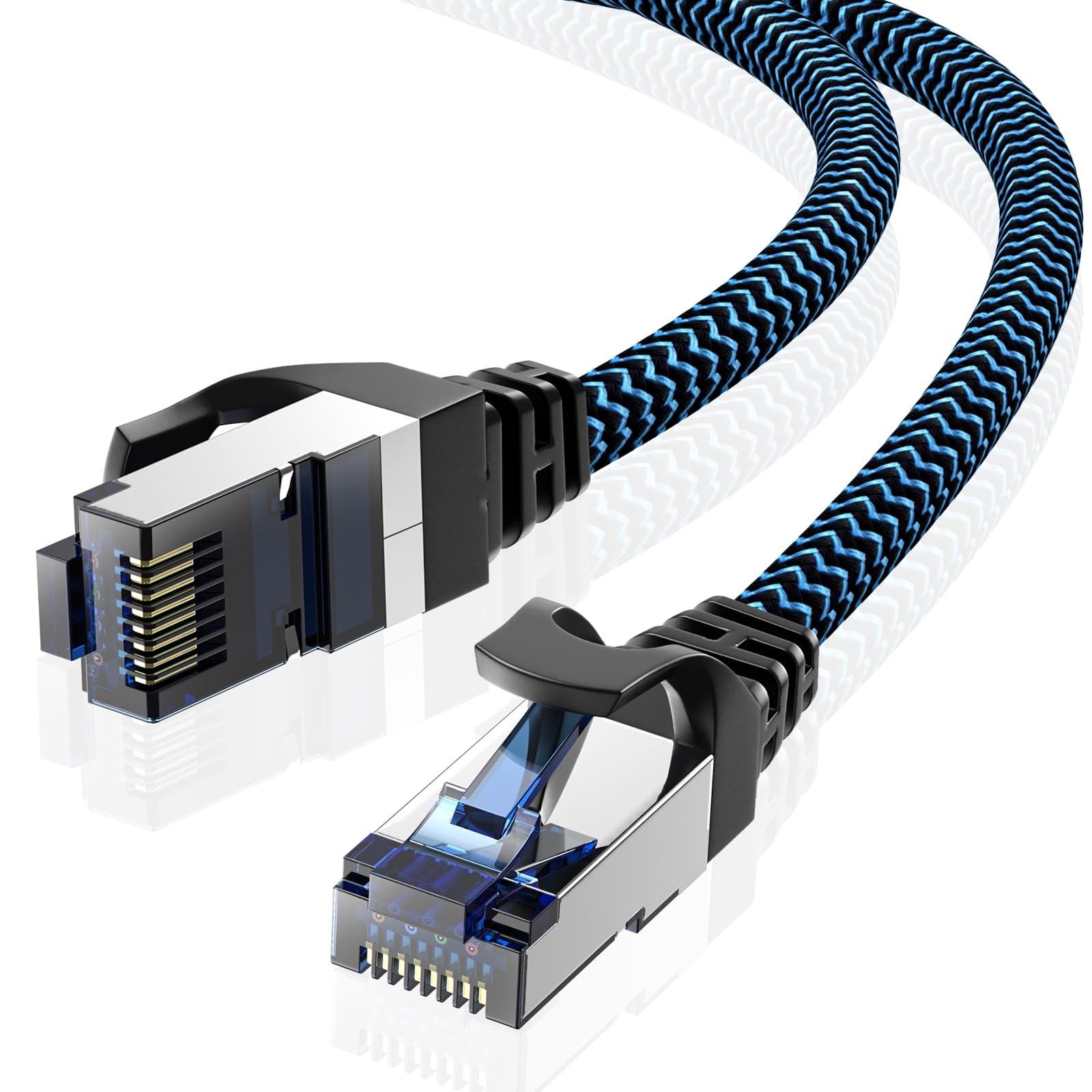 1 Pack 60 ft Blue Cat 8 Ethernet Cable, Braided, 40Gbps, 2000MHz, LAN, Gaming