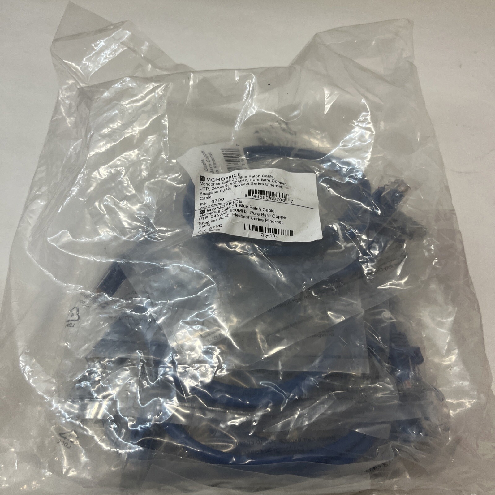 MONOPRICE 9790 Patch Cord,Cat 6,Flexboot,Blue,3.0 ft. Qty 10