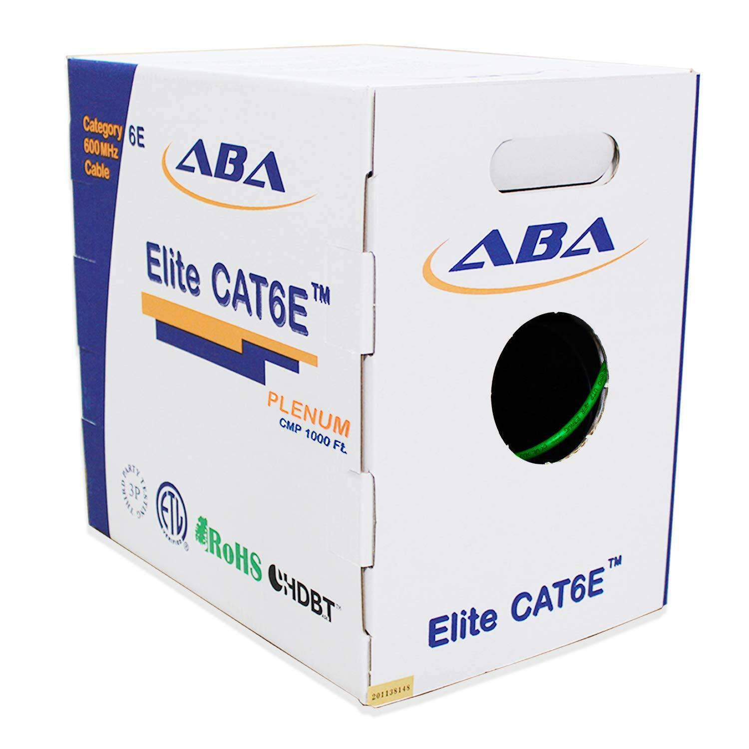 CAT6E Plenum 600MHz CMP 23AWG UTP Solid 100% Pure Copper, 1000 Ft, Green