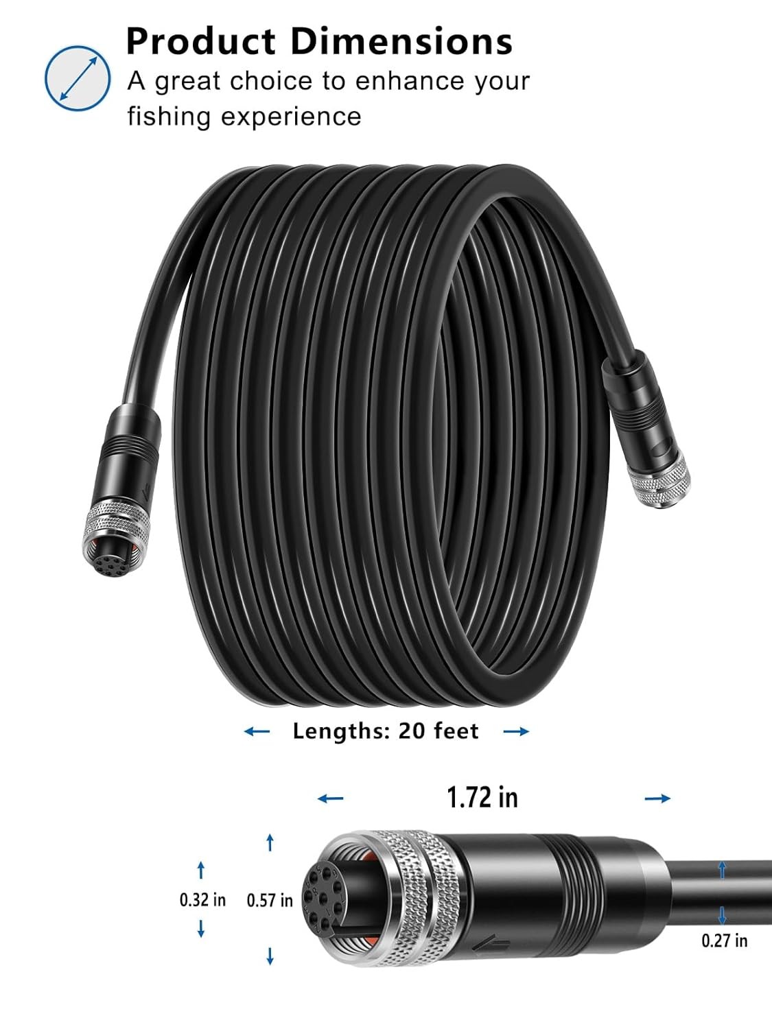 720073-3 20 Feet Ethernet Cable AS EC 20E for Humminbird HELIX 7/8/9/10/12/15
