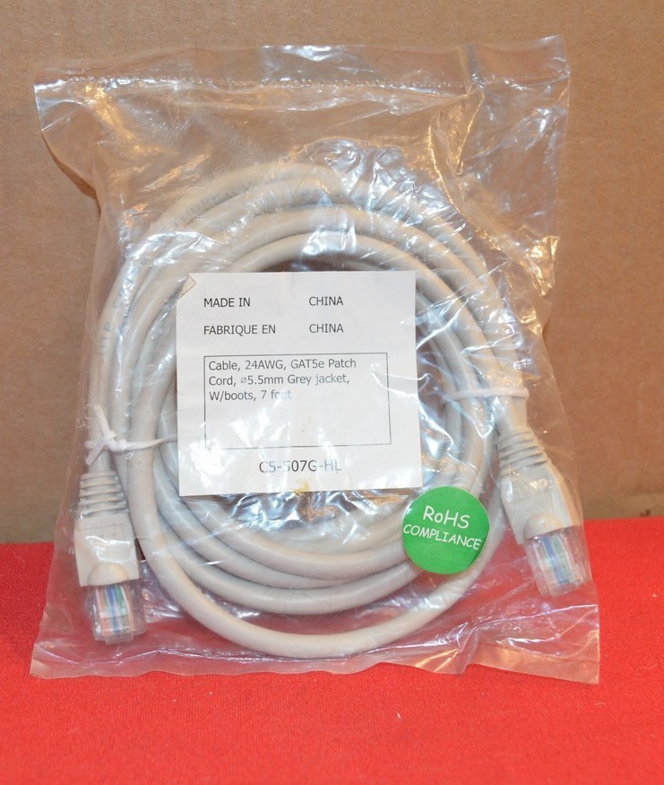 NWT Ethernet Cat 5e Patch Cable #C5-507G-HL ROHS ~7′ 4×24 AWG RJ-45 Grey