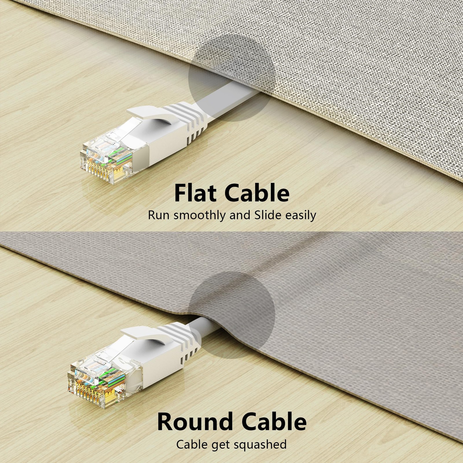 Jadaol Cat6 Ethernet Cable 30FT with Clips 10Gbps Flat Network 30ft, White
