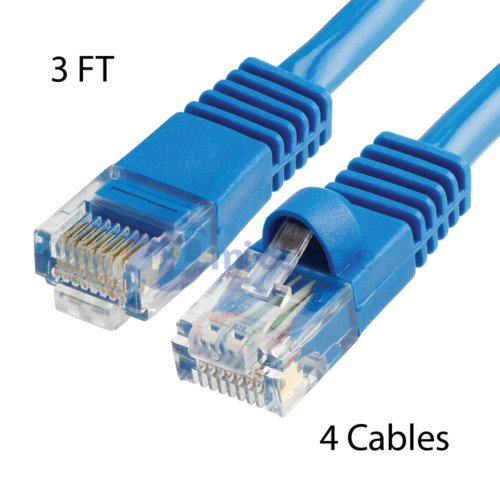 3 Feet CAT5e Cable Ethernet Lan Network RJ45 Patch Cord Internet Blue – LOT of 4
