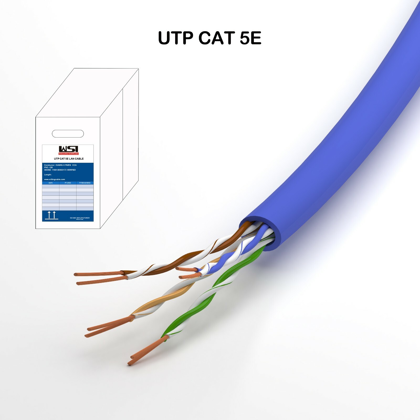 UTP CAT 5E LAN cable Ethernet CABLE 500 FT White/Grey/Blue PULL BOX CM RATED PVC