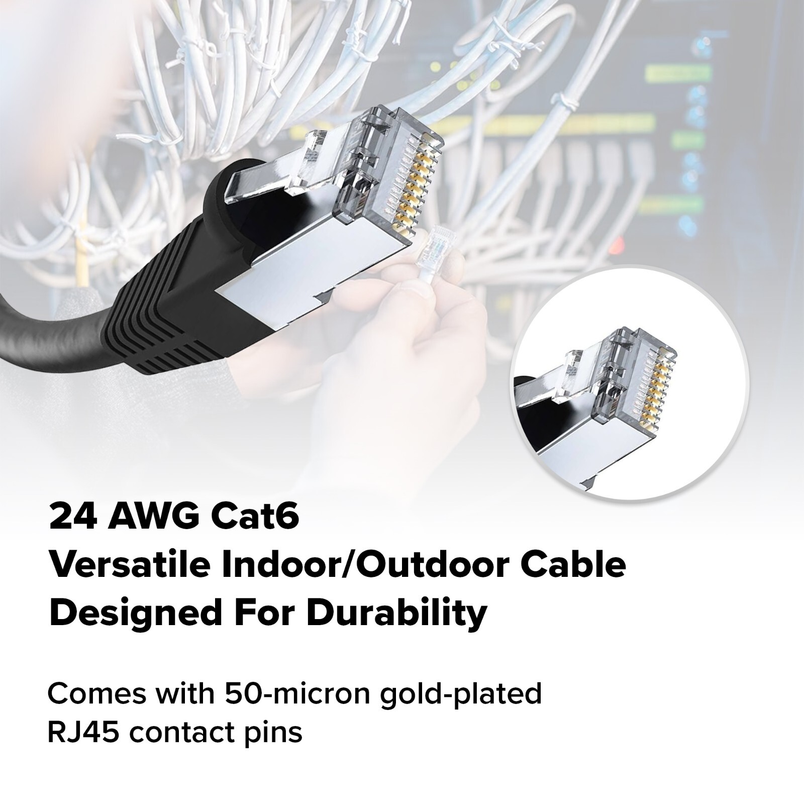 Cat 6 Ethernet Cable 6 Pack in 0.5 ft 10 Gbps Network Round Rj45 Black, Blue,