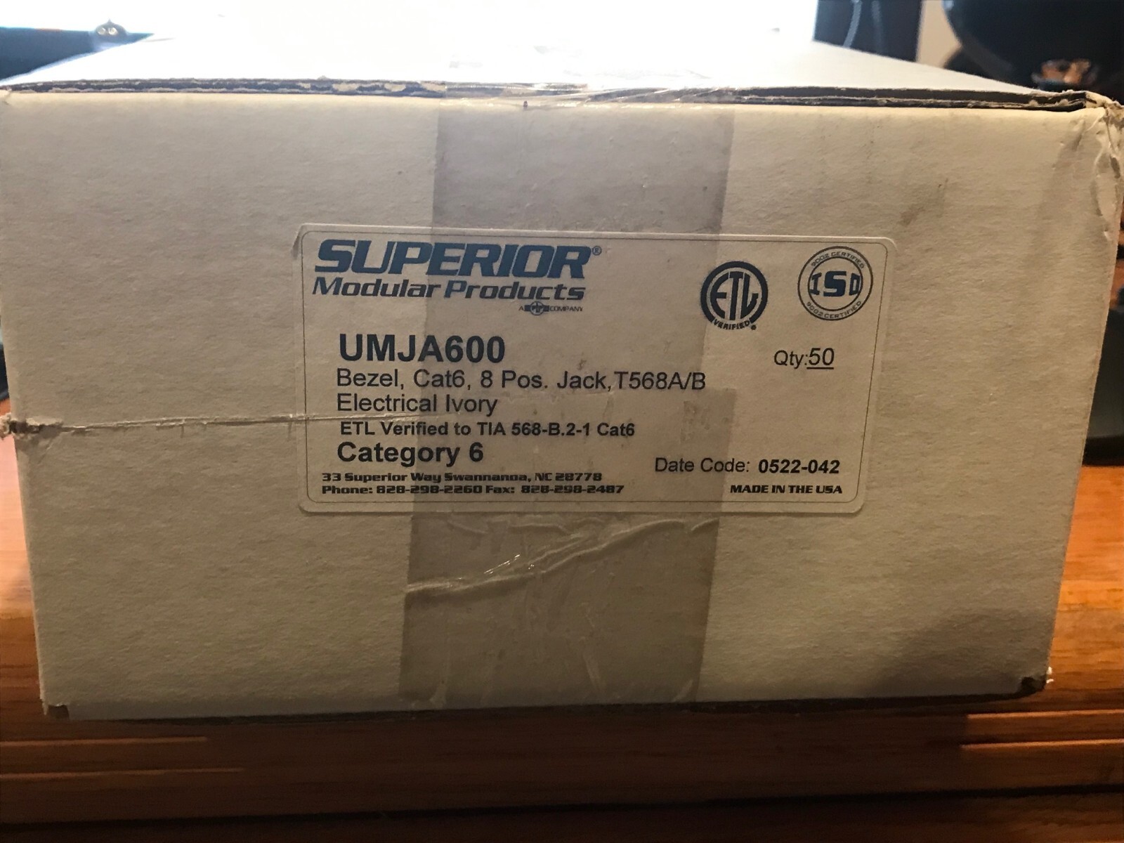 Cat6 Keystone Ethernet Jack Ivory Box of 50 Superior Modular Products UMJA600