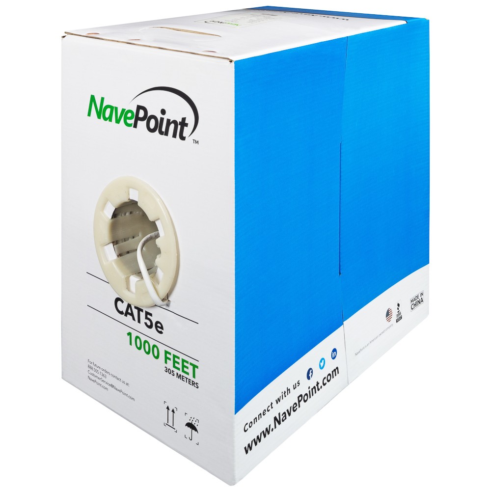 CAT5e 1000FT UTP Cable Solid 24AWG White Ethernet LAN Bulk Wire RJ45 10-pack