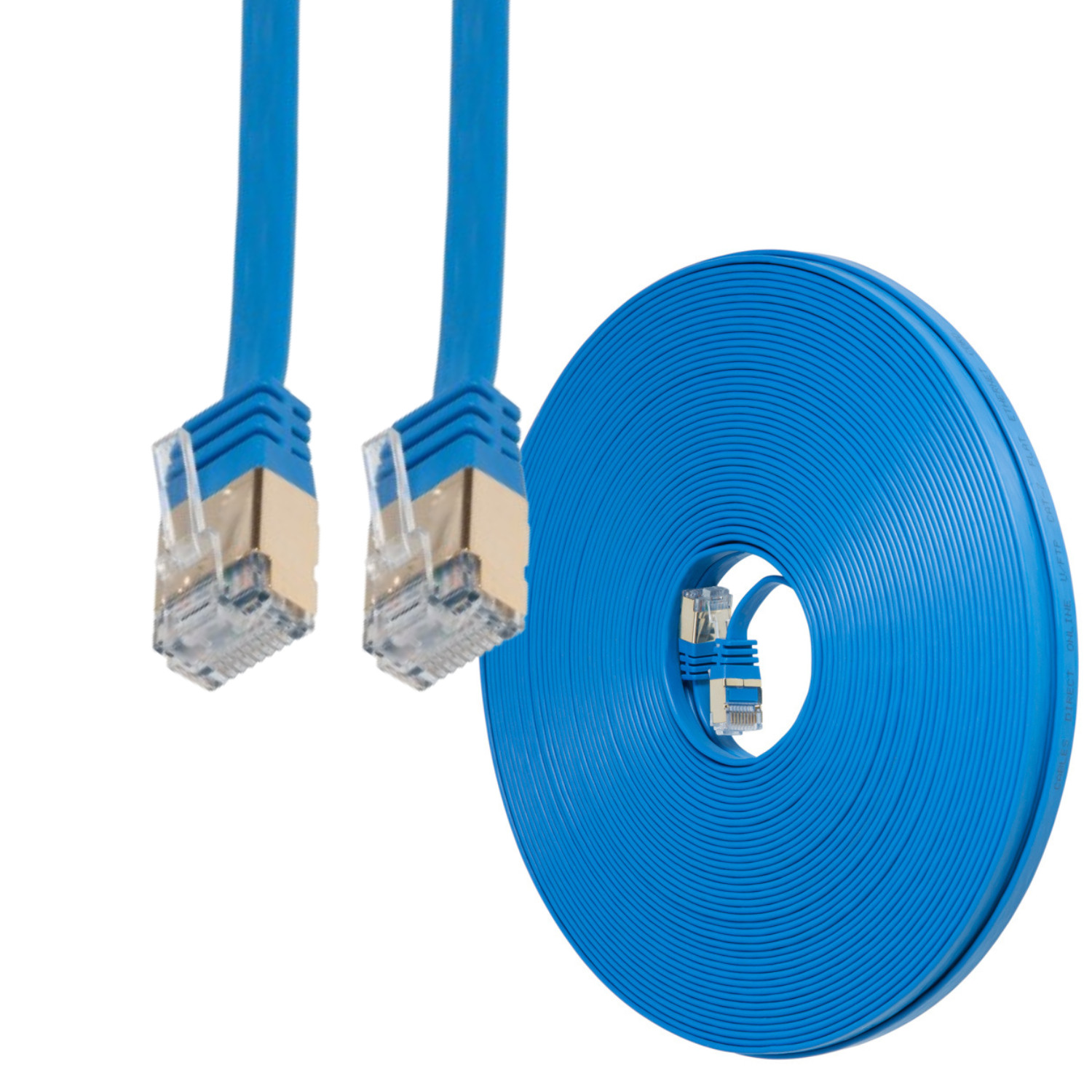 25FT CAT7 CAT 7 Flat Cable Shielded U/FTP LAN RJ45 Internet Router Patch Blue