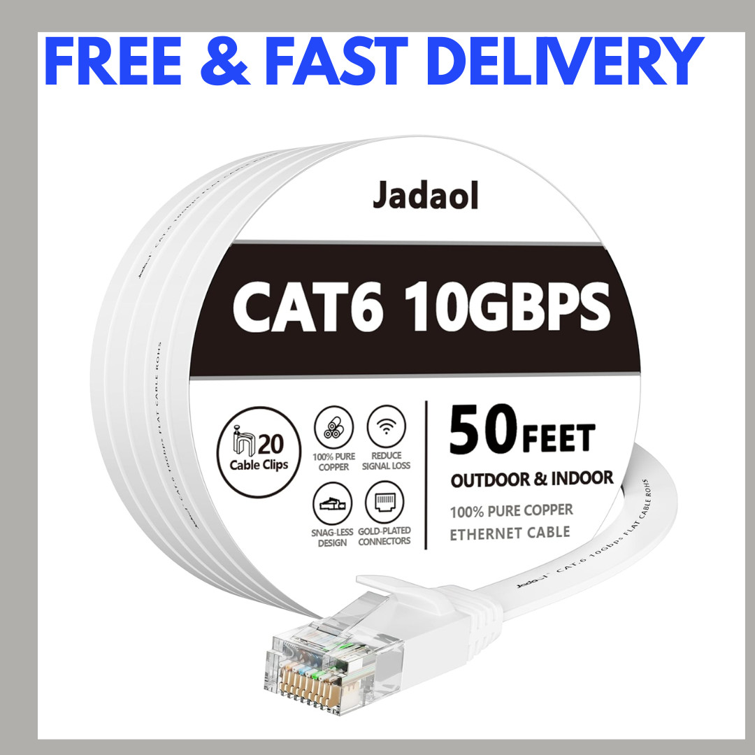 Jadaol Cat 6 Ethernet Cable 50 ft, 10Gbps Support Cat8 Cat7 Network, Flat RJ45