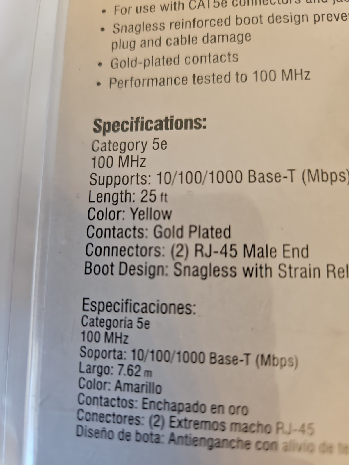 Commercial Electric 25 Ft Cat5e Ethernet Patch Cord Cable Yellow New In Box