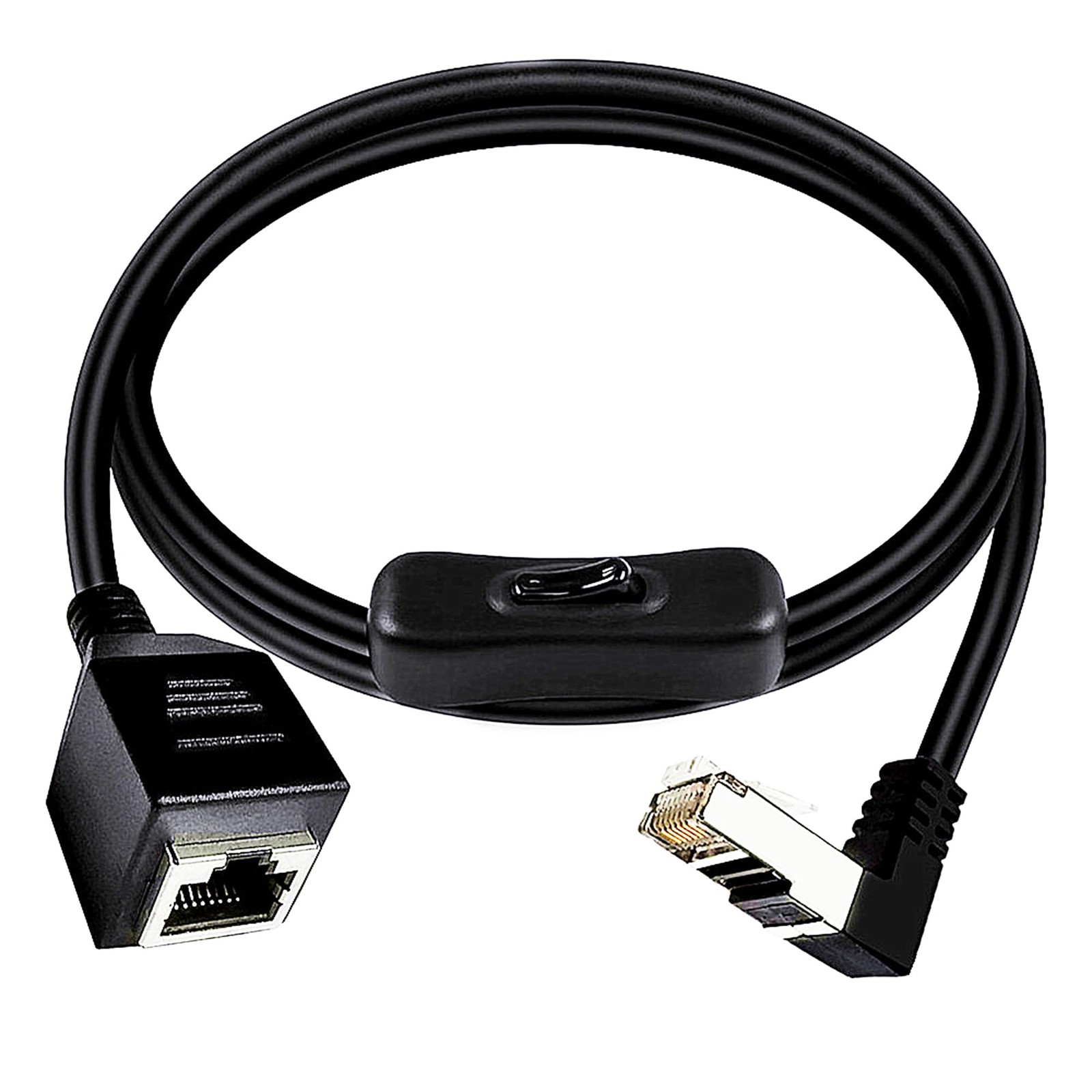 RJ45 Extension Cable CAT6e Ethernet 90 Degree Male To Female Switch 3.3 Ft