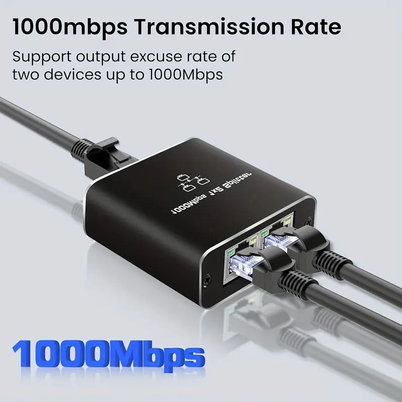 RJ45 Gigabit Ethernet Splitter 1000Mbps LAN Network Internet 1 to 2 Out Adapter