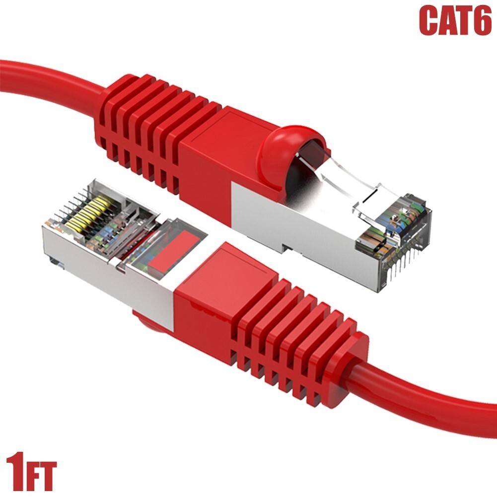 1FT Cat6 RJ45 Ethernet LAN Network SSTP Shielded Patch Cable Copper 26AWG Red