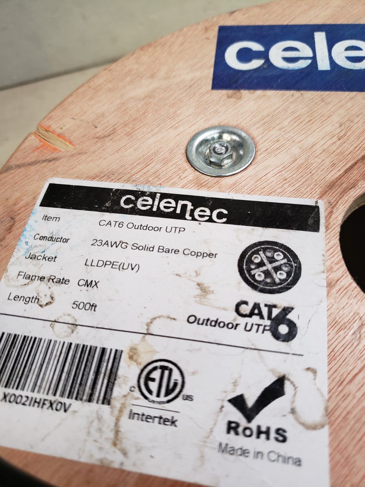 Celertec Cat 6 Ethernet Cable, U/UTP, 23AWG Solid Bare Copper, CMR, 500ft