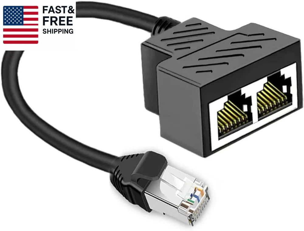 Ethernet Splitter 1 to 2 RJ45 Network Cable Adapter, Note Only Connect One Net