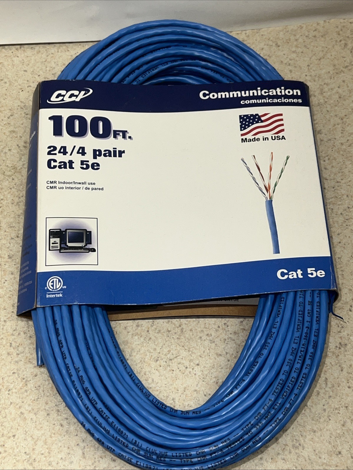 CCI Communication Cable. 100ft 24/4 Cat 5e. Free Shipping. New. USA