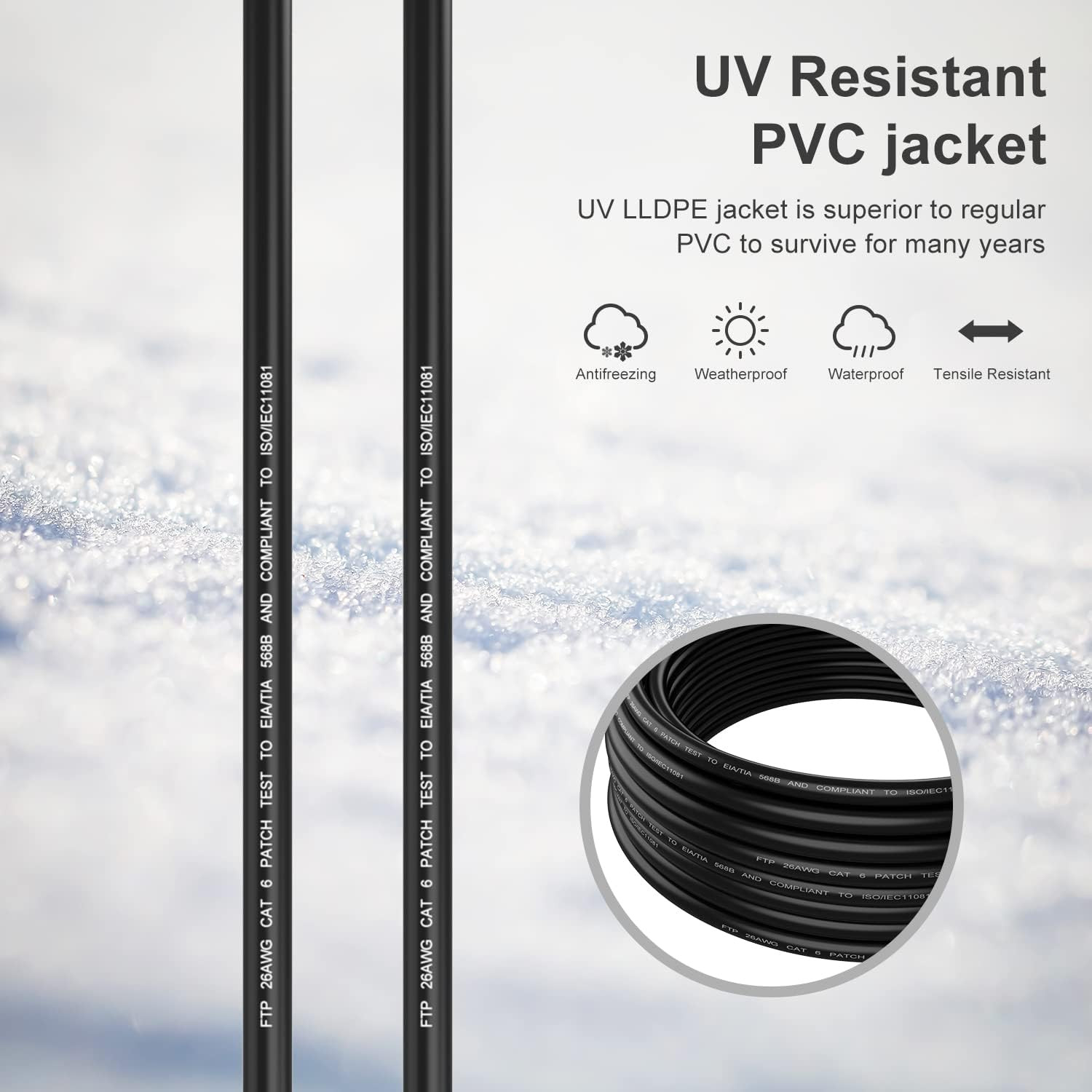 350Ft Cat6 Outdoor Ethernet Cable, UV Resistant, Waterproof, Buried-Able
