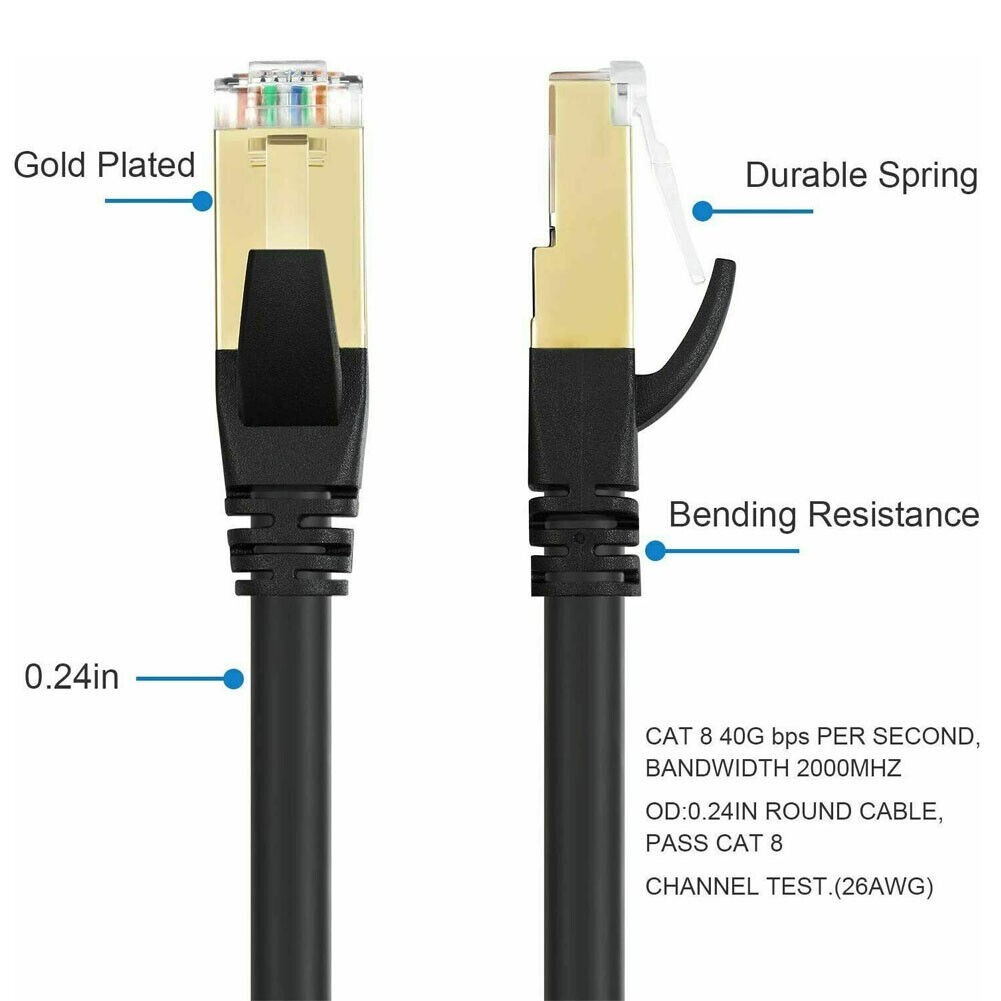 CAT 8 Ethernet RJ45 LAN Cable High Speed 40Gbps Patch Network Gold Plated 6-50ft