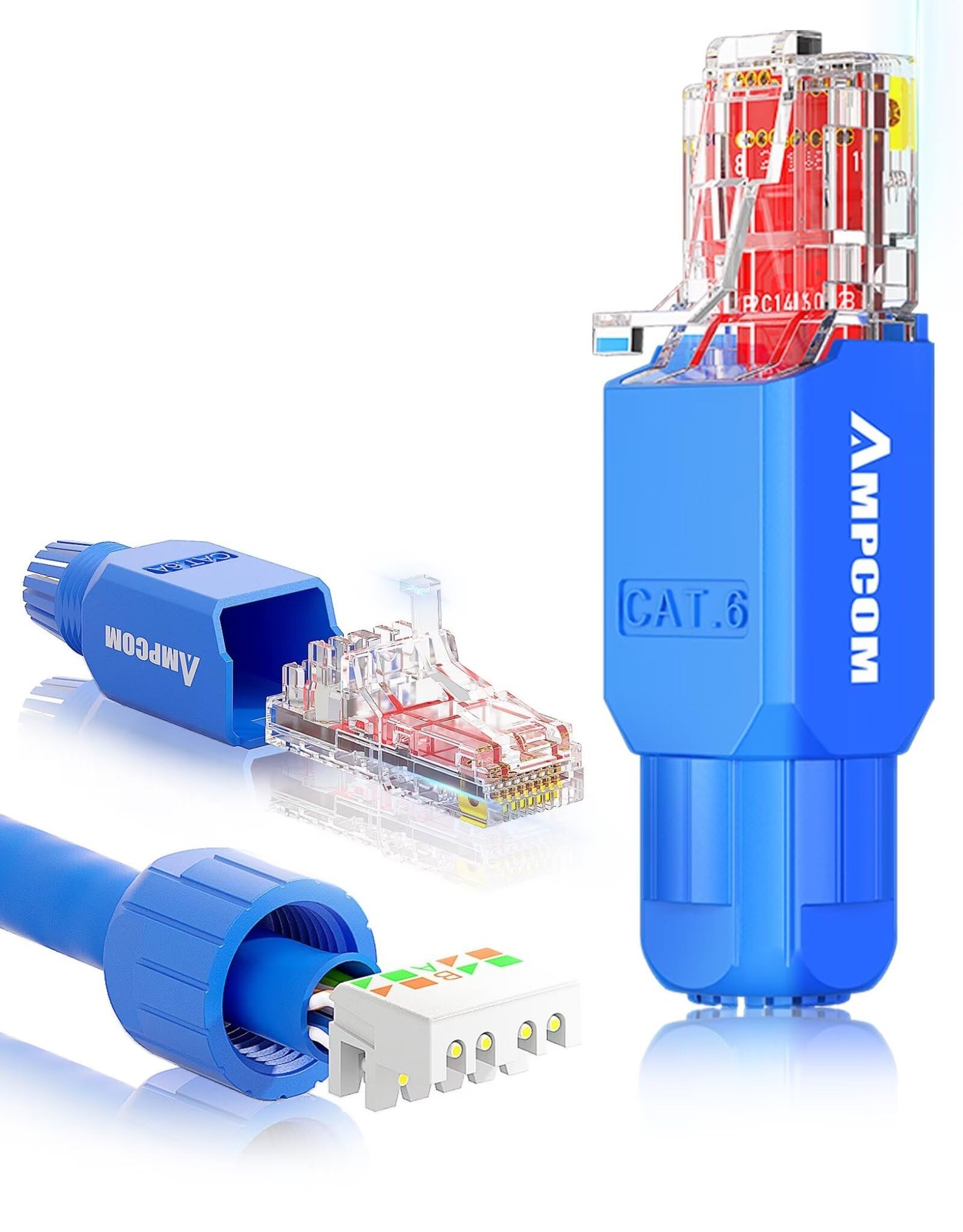 12 Pack Blue Cat6 Tool Free UTP Field Termination Modular RJ45 Plugs