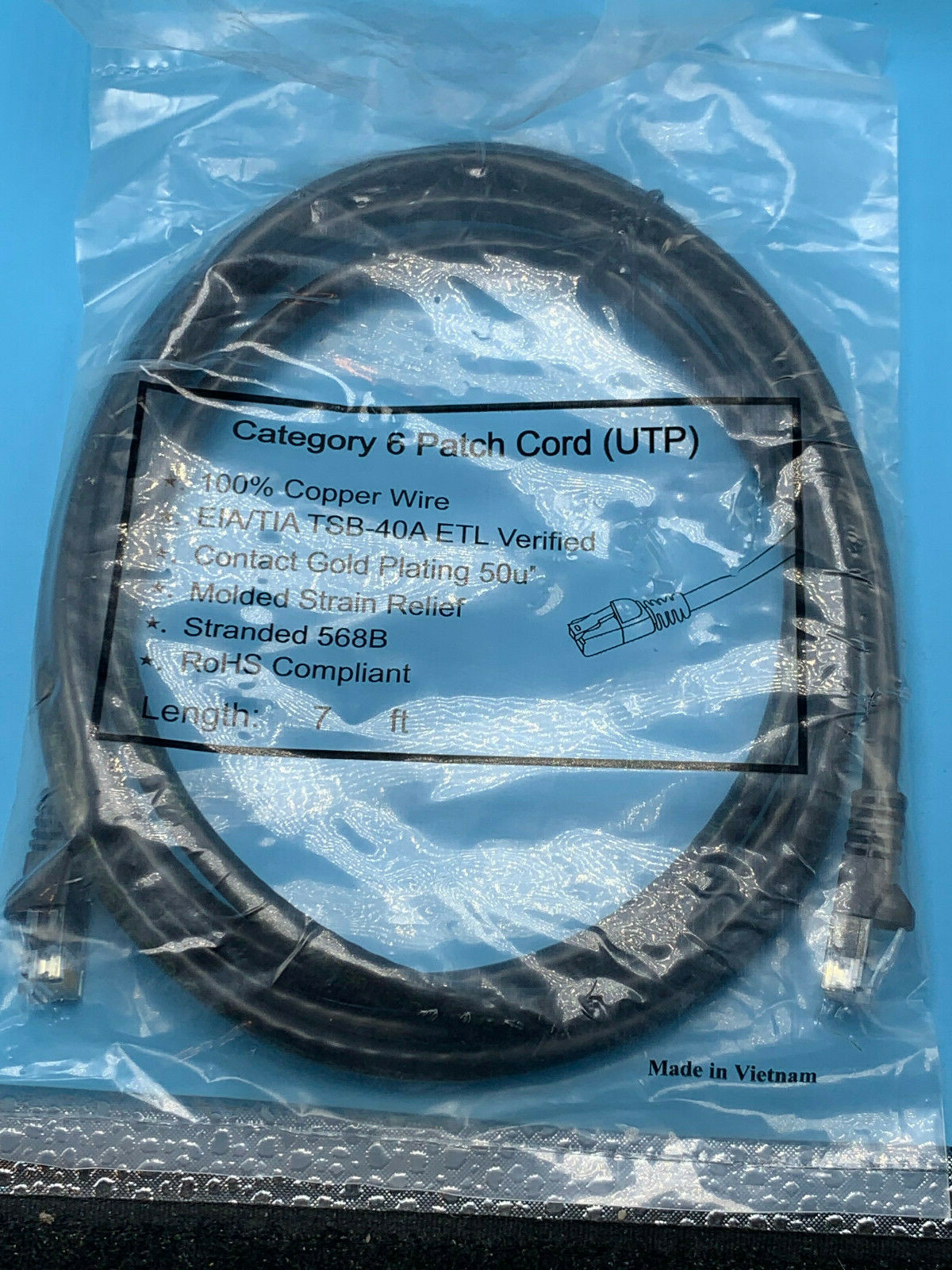 CAT 6 PATCH CORD BLACK 7 FEET LOT OF 10