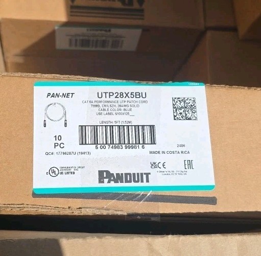 Panduit UTP28X5BU Cat6a 28awg Patch Cable, 5 Ft Blue Listing For 1 Patch Cable
